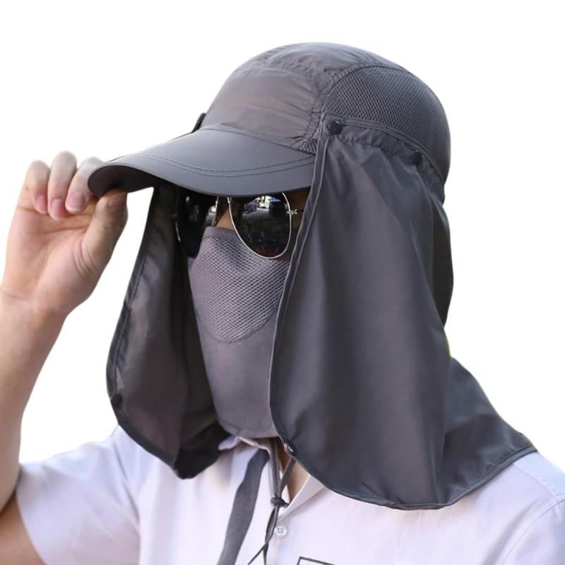 [LeafIn] 帽子 メンズ キャップ ハット uvカット 通気 速乾 撥水 マスク付き 日よけキャップ ネックカバー 日よけ帽子 農作業 登山 釣り 夏 ひも付き 取り外し可 YG001