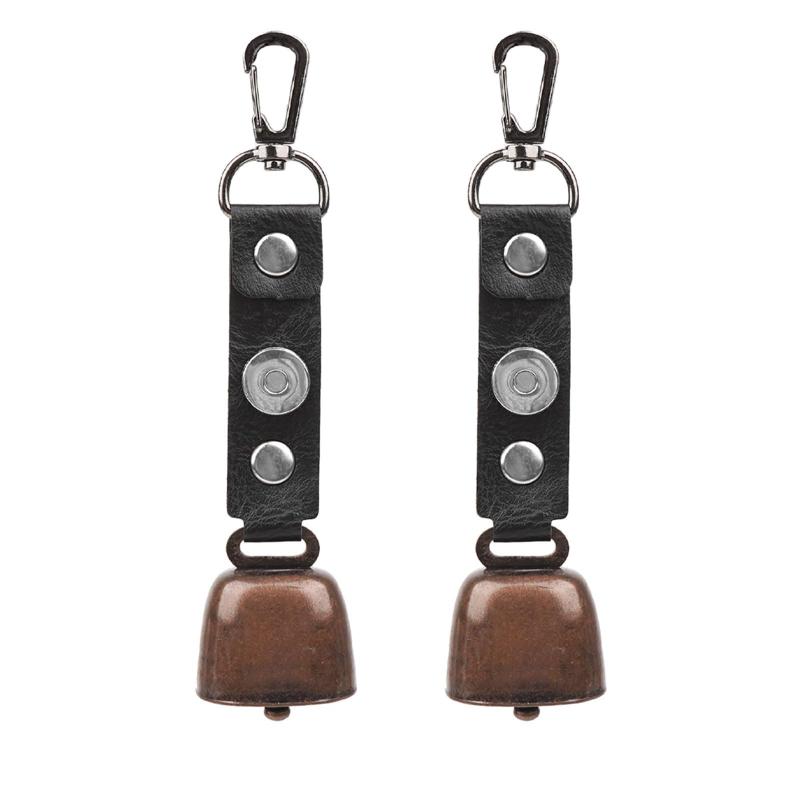 FUYUERO 熊鈴,熊よけ鈴, 熊よけベル, マグネット式サイレンサー付き大音量クマベル2個パック、レザーボタンストラップ、クマカラビナ、ハイキングギア、サバイバル、ハイキング、サイクリ