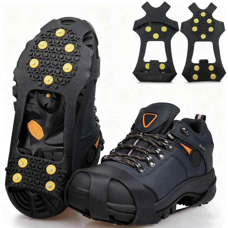 BTtime アイゼン アイススパイク 10本爪 2個セット スノースパイク 着脱式スパイク 靴 滑り止め 簡単装着 氷結路面 転倒防止 革靴 ブーツ 男女兼用 クイックフィット 泥 氷 登山 通勤 釣り 雪