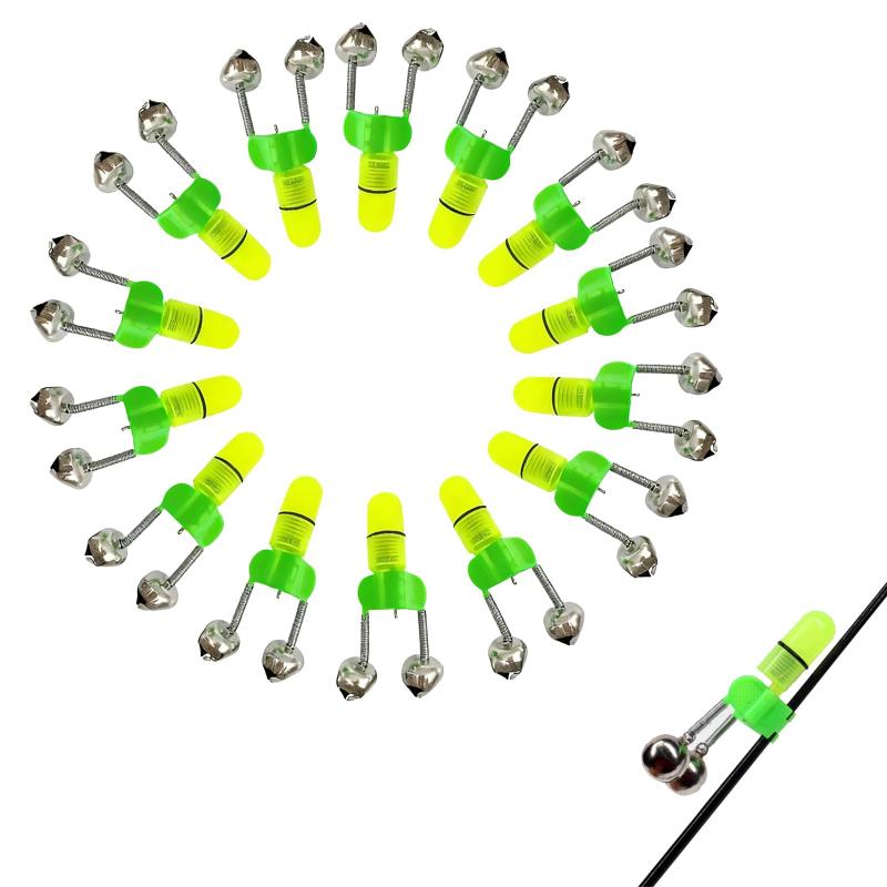 Vitalux 20個セット LED光る釣り鈴 クリップ式竿先用アラーム 夜釣り用 防水仕様 電池付属 音と光のダ..