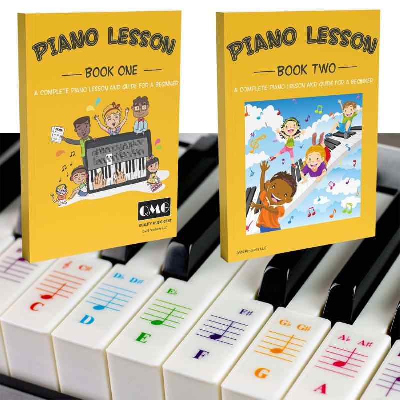 Color Piano and Keyboard Stickers and Complete Color Note Piano Music Lesson and Guide Book 1 and Book 2 for Kids and Beginners