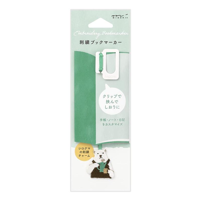 ミドリ しおり ブックマーカー 刺繍 シロクマ柄 62328006クリップで取り付ける刺繍のしおり【対応サイズ】A6からA5【仕様】レーヨン＋ポリエステル製（クリップ：ファイバー紙製）【サイズ】本体／H305〜308×W23〜33×D3mm（しおり紐の長さ 250mm）