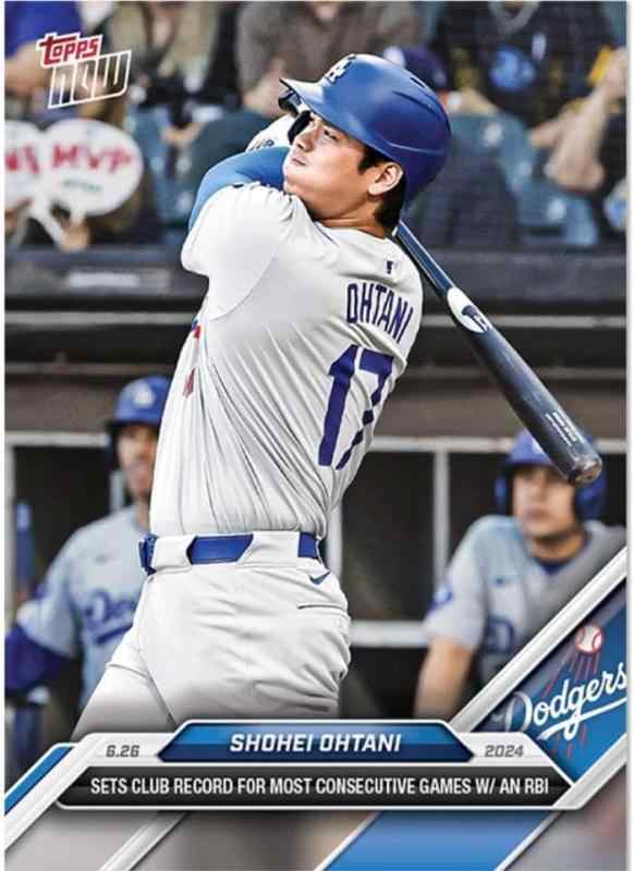 Topps 351 大谷翔平が2試合連続先頭打者ホームランを放ち、10試合連続打点でドジャース記録を更新する
