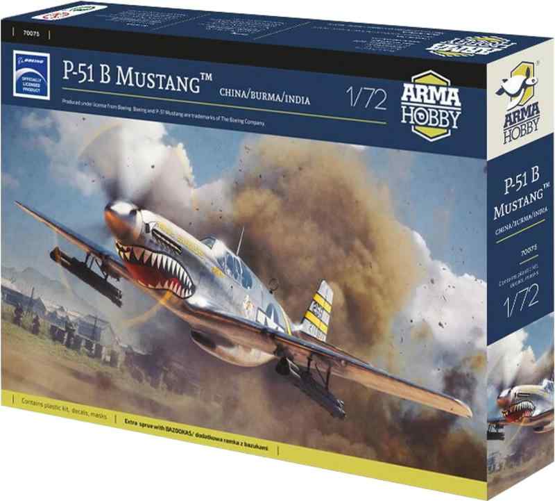アルマホビー 1/72 P-51B マスタング 中国・ビルマ・インド戦線 プラモデル ADL70075 (飛行機)組み立て塗装が必要なプラモデル。別途、接着剤や工具、塗料等が必要。1/72スケール未塗装プラスチック組み立てキット完成時サイズ：全長約137mm、全幅約157mm塗装マスクシールと、3種類のデカールが付属新規パーツとしてバズーカ砲と、取り付けジグのインジェクションパーツが付属
