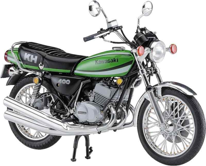 ハセガワ(Hasegawa) 1/12 バイクシリーズ カワサキ KH400-A7 プラモデル BK6組み立て塗装が必要なプラモデル。別途、接着剤や工具、塗料等が必要。1/12スケール未塗装プラスチック組み立てキット完成時サイズ:模型全長165.5mm×模型全高109mmカワサキKHは、マッハシリーズから受け継ぐ独特の2ストローク3気筒エンジンを搭載。「ケッチ」の愛称で親しまれ、現在でも根強い人気があるオンロードバイクです。1979年11月にカワサキライムグリーンのレーシングカラーでリリースされた 排気量400ccの最終モデル「KH400-A7」を、徹底した実車取材によりキット化。パーツの色分けとメッキパーツで塗装しなくても実車に近いイメージを再現。【デカール（マーキング）】ボディサイドのライン、「Kawasaki」「KH」マーク 他