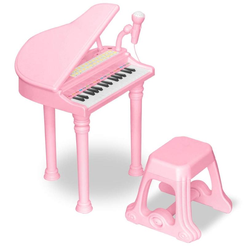 RiZKiZ グランドピアノ ミニピアノ 知育玩具 3歳 キッズ用ピアノ 子供用 楽器 おもちゃ 子供用 マイク イス付き 録音 多機能 再生