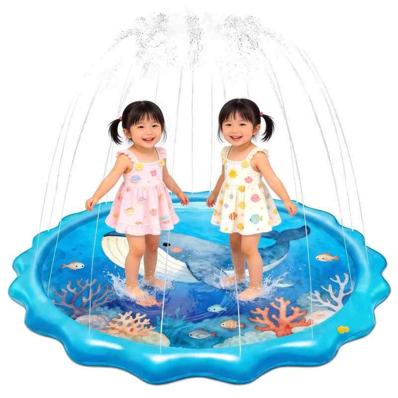 Ninonly 噴水マット プレイマット プールマット 子供用 ペット用 直径170CM プール かわいい 水遊び 夏の日 芝生遊び 家庭用 夏対策
