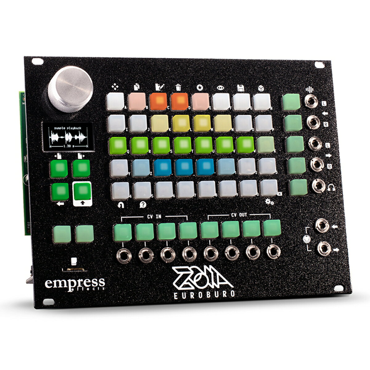 音のアイデアを描くためのオープンキャンバス "ZOIA" のユーロラック・モジュラー・バージョン。ZOIA EUROBUROは、ギターペダル版ZOIAが持つ無限のクリエティビティを全て受け継ぎ、4つのCV入力/出力、ヘッドフォン出力を追加した、ユーロラック互換のデジタル・モジュラー・システムです。オーディオエフェクトからCVユーティリティ、オシレーター、エンベロープやMIDIといった90以上のモジュールを搭載。十徳ナイフのように、あらゆる状況に対応する要望の全てを叶えます。Empress Effectsだからこそ実現できた高品位なエフェクトを、ユーロラックモジュラーのシステムで使用できるだけでなく、自由度の高いパッチングやパラメータのモジュレーションを駆使してユニークな自分だけのエフェクトを作成できます。 さらにシンセサイザーやシーケンスの為に必要なモジュールを全て装備。自由なアサインが出来る4つずつのCV入力/出力で、外部のモジュラーシンセやデバイスとのフレキシブルなパッチングを実現します。 ZOIAは驚くほど直感的にパッチを製作できるようデザインされています。パッチング、モジュールの削除、エディット、パラメーターの変更は全てプッシュボタンとエンコーダーで素早く行えます。さらにCVとオーディオI/Oに独立したプッシュボタンを追加し、パッチングの利便性が向上しています。 オプションのスタンドアローン用ケースも用意され、ユーロラックケースでの動作に加えてデスクトップでもプレイを楽しむことができます。 EUROBURO FEATURES ・4つのCVインプッット/アウトプット・ジャック - 自由にアサイン可能なCV入力/出力ジャック。ボルテージレンジは-5V～+5V、0V～5V、または0～10Vに設定できます。 ・8つの独立したCV UIボタン - CVジャックへのコネクションをより素早く行えます。 ・2つのクイックアクセスボタン - ページを切り替えても機能が変わらない、クイックアクセスボタン。頻繁に使用するファンクションをアサインするのがオススメ。ライブパフォーマンスに最適！ ・MIDI 1/8" イン/アウトジャック - ZOIAの全ての機能を外部からのMIDIメッセージでコントロールできます。ZOIAをMIDIの司令塔としても使えます。 ・ヘッドフォン・オーディオアウト - UIボタンのボリュームコントロールを備えた3.5mmヘッドフォンアウトを搭載。 ・コンパクトサイズ - 厚さはわずか28mm。 ・スタンドアローン用エンクロージャ - スリムな34hpの別売りエンクロージャで、デスクトップでのパフォーマンスにも対応。 CLASSIC ZOIA FEATURES ■ 90種以上のモジュール（ファームウェアのアップデートで追加が可能） ZOIAはあなたが夢見ることができるものすべてを作成するためのモジュールの膨大なコレクションです。ZOIAによってあなたの想像力を無限に拡げることができます。 ■ あなただけのエフェクトボード、シンセセイザー、コントロールデバイスなどを構築可能 オシレーター、LFO、フィルター、VCA、ADSR、ビットクラッシャー、エンベロープフォロワー、オーバードライブ 、ディレイライン、EQ、ルーパー・・これらは接続可能な付属モジュールのほんの一握りです。あなたがそれを夢見ることができれば、あなたはそれをいくらでもクリエイトすることができます！ ■ レディ・メイドのエフェクト・モジュールを20種類以上搭載 エンプレスならではの高品位なエフェクトモジュール（リバーブ、ディレイ、コーラス、フェイザー、コンプ、オーバードライブ、キャビネットシミュレーター・・・など多数）があらかじめビルトインされています。それらのエフェクターをグリッド上に並べていくことで、あなただけのバーチャル・ペダルボードを組みあげることができます。 ■ モジュールを組み合わせてオリジナル・エフェクターやシンセを作ることができます あなたがトレモロを使用したければプリビルトインされたトレモロパッチを使用できますが、ZOIAではトレモロ・エフェクター自体を構築することができます。ZOIAのLFOモジュールでVCAモジュールをコントロールして周期的な音量変化を作り出すことでトレモロ・エフェクトを構築できます。同じようにディレイやフィルター、フェイザーなどEmpress Effects ZOIA (エンプレスエフェクト,ゾイア)のエフェクターやシンセサイザーを自分だけのスタイルでデザインすることが可能です。 ■ 最大64タイプものパッチ ライブ演奏中に簡単に呼び出すことができる最大64個のパッチを作成して保存できます。 ■ パッチを交換したりシェアしたりできます！ patchstorage.comのZOIAユーザーコミュニティに参加して、世界中のZOIAユーザーのパッチを試したり、自分のパッチ作品をアップロードして共有できます。 ■ SDカード SDカードからZOIAへ、ZOIAからSDカードにパッチをロード＆セーブできます。また、新しいモジュールや機能を追加し、バグを修正していくために、ファームウェアは継続的に改善されています。empresseffects.comから最新のファームウェアをダウンロードして、付属のSDカードを使用してZOIAに簡単にアップデートすることができます。 ■ 直感的なエディットを追求した OLEDディスプレイ・スクリーン 高解像度OLEDディスプレイ画面を装備。ZOIAのモジュールとパラメータ情報をすべて表示します。 ■ 専用MIDIジャック 1/8インチのMIDI入出力ジャックを使用して、さまざまな外部機器との接続が可能です。MIDIキーボードでZOIAをコントロールしたり、ZOIAをあなたのセットアップ全体のブレインとして利用できます。1/8インチ〜MIDIのドングルが付属します。 ■ ヘルプファンクションをビルトイン 専用のヘルプ機能を内蔵。ZOIAの様々なモジュールとオプションについて素早い情報を提供します。 ■ 圧倒的なハイクオリティ・オーディオ Empress Effectsが誇るハイクオリティなオーディオ品質。内部処理32bit、24bit/48kHz。 ■ 究極のローノイズ・シグナルパス SN比 >105dB、レコーディング機器レベルのローノイズ設計。 製品仕様サイズ・モジュール単体：34HP ユーロラックサイズ（D=28mm） ・Desktop Enclosure（別売）：W175mm x D139mm x H 46mm（装着時の全体寸法）重量・モジュール単体：約500g ・Desktop Enclosure（別売）：約1000g（装着時の全体重量）消費電流・ユーロラックケース ： +12v 300mA ・Desktop Enclosure（別売） ： 9-12v 300mA入力インピーダンス>= 1MΩ出力インピーダンス100Ω周波数レスポンス10Hz - 23.4kHz (-3dB)全高調波歪率0.22%ダイナミックレンジ105.5 dBA付属品リボンケーブル（ユーロラックケース接続用10pin-16pin）、MIDI-TRSケーブル×2本、マウントスクリュー、SDカード音のアイデアを描くためのオープンキャンバス "ZOIA" のユーロラック・モジュラー・バージョン。