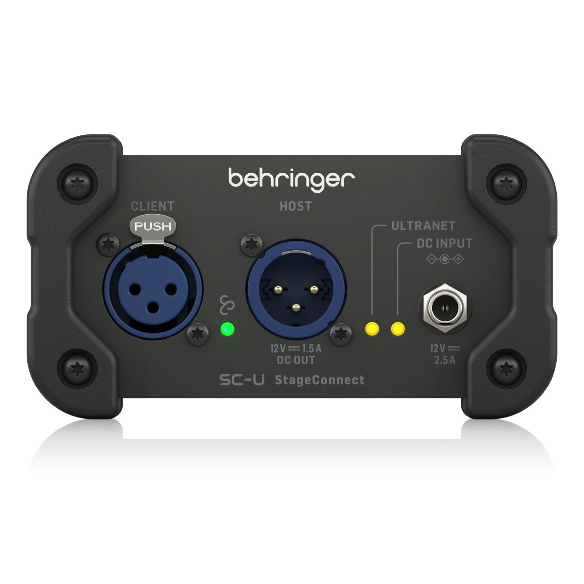 3プロトコルを1台でブリッジする超低遅延コンバーターSC-Uは、StageConnect・USBオーディオ・Ultranetの3つのプロトコルを1台でブリッジする、DIボックスサイズのコンパクトかつ堅牢なステージデバイスです。32ch非同期サンプルレートコンバーターを搭載し、異なるワードクロック間でのブリッジが可能。0.4msの超低レイテンシーと140dBのダイナミックレンジを実現しています。標準の3ピンXLR DMXまたはマイクケーブルを使用した32ch双方向StageConnectオーディオ、およびUSBホストコンピューターからStageConnectバスへのMIDIデータ送信にも対応。他デバイスとの多チャンネル接続用ホストコネクターやデイジーチェーン用のクライアントコネクターを備え、ツアーエンジニアやインストールインテグレーター、ハイブリッドアナログ/デジタルステージ構築など、幅広い用途に対応します。 SC-Uは、StageConnect・USBオーディオ・Ultranetの3つのプロトコルを1台でブリッジするDIボックスサイズのコンパクトなステージデバイスです。USB ホストコンピューターからStageConnectバスへのMIDIデータ送信にも対応し、ツアーエンジニア・インストールインテグレーター・ハイブリッドアナログ/デジタルステージ構築など幅広い用途に対応します。 製品の特長 ・StageConnect・USBオーディオ・Ultranetの3プロトコルを1台でブリッジ ・DIボックスサイズのコンパクト・堅牢な筐体でステージフロアへの設置に最適 ・非同期32ch サンプルレートコンバーターで異なるワードクロック間をブリッジ ・標準3ピンXLR DMXまたはマイクケーブルを使用した32ch双方向StageConnectオーディオ ・USBホストコンピューターからStageConnectバスへのMIDIデータ送信に対応 ・他のStageConnectデバイスとの多チャンネル接続用ホストコネクターを搭載 ・複数デバイスのデイジーチェーン接続用クライアントコネクターを搭載 ・外部DC電源アダプター付属 製品仕様タイプステージ プロトコルコンバーター（StageConnect / USB / Ultranet）チャンネル数双方向合計32chサンプリングレート44.1 / 48 kHzビット深度24bitStageConnect接続3ピンXLR DMX / マイクケーブル（ホスト / クライアント）サンプルレートコンバーター非同期 32ch / 0.4ms レイテンシー / 140dB ダイナミックレンジ3プロトコルを1台でブリッジする超低遅延コンバーター