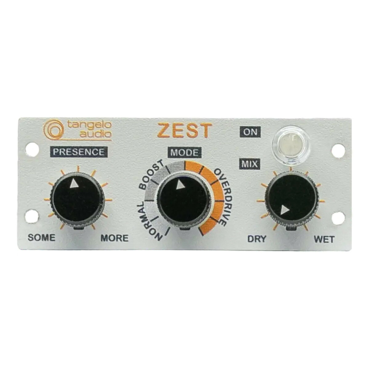 音に輝きと存在感を与えるアナログ・プレゼンス・エフェクトRODEC Tangelo Audio Zestは、トラックを際立たせ、プロ品質の「仕上がった」サウンドを提供するコンパクトな6HPサイズの100シリーズ・プレゼンス・エフェクトモジュールです。独自の構成で配置された2基のトランスをベースにした、完全アナログ設計のステレオ・エフェクト。一般的なサチュレーションとは異なり、低域成分から高品位な倍音を生成して高域にミックスすることで、立体的で自然な輝きと存在感を創出します。2つのサウンドデザイン用コントロールとMixノブを搭載し、マスタリングやデモ音源のブラッシュアップ、デジタルシンセへのアナログキャラクターの追加、ボーカルや楽器単体の存在感向上など、幅広い用途に対応します。なお、本機はRodecの100シリーズモジュールであり、動作にはRodec ONEデスクトップユニットなどの対応エンクロージャー（±16Vレール）が必要です。 独自の構成で配置された2基のトランスを核とするZESTは、常識を覆す真のステレオ、フルアナログ・エフェクトです。従来のクラシックなトランス・サチュレーションとは異なり、ZESTはより明るく、洗練されたサウンドをもたらします。温かみのある濁りの代わりに、透き通るような高域のリフト感を提供します。低音域の成分から倍音を生成してミックスすることで高域を強化し、自然で立体的な存在感（プレゼンス）を生み出します。控えめに設定して磨きをかけることも、深くかけてアグレッシブなキャラクターを与えることも可能です。 2つのサウンドデザイン・コントロールとMIXノブを備え、あらゆるワークフローに柔軟に適応します。 ミックスを劇的に変化させる 確信に満ちたマスタリング マスタリング・チェーンの最後にZESTを挿入するだけで、ミックスの焦点がカチッと合います。PRESENCEを「MORE」に設定し、MODEを「NORMAL」領域のどこかに設定して、MIXコントロールでスイートスポットを調整してください。10時方向あたりで魔法のような効果が現れますが、最終的にはご自身の耳で判断してください。 デモ音源に命を吹き込む 平坦なラフミックスで妥協するのはやめましょう。マスタリングステージに進む前にトラックをZESTに通すだけで、突如として各要素が前に押し出され、奥行きが現れ、デモが立体的な音響空間へと変貌します。「アイデアの提示」から「ビジョンの提示」へとクオリティが引き上がります。 デジタル・トラックの救済 DAWから出力される無機質でクリーンすぎるサウンドを、ZESTが解決します。トランスにトラックを通すことで、瞬時にアナログのキャラクターを注入できます。特にデジタルシンセサイザーには絶大な効果があり、まるで最初からハードウェアとして存在していたかのような温かみのあるサウンドに仕上がります。 個々の楽器を引き立てる EQを超えたアプローチ 大まかなEQ調整では大雑把すぎると感じるときは、ZESTの出番です。高域全体を単にブーストするのではなく、倍音を加えることで存在感を緻密に強化します。ミックス全体の繊細なバランスを崩すことなく、狙った楽器をしっかりと際立たせることができます。 ボーカルに魔法をかける ZESTが最も得意とするソースの一つがボーカルです。リバーブと組み合わせることで、ボーカルは焦点が定まり、存在感に満ちた、聴き手を引き込む魅力的なものになります。また、シンセサイザーに輝きを与えたり、パーカッション（特にハイハット）に豊かで高級感のある艶を与えたりするのにも最適です。 ソース特性の理解 ZESTは中高音域のコンテンツで最もその真価を発揮します。ベースギターやチェロ、ウッドベースなどの低音重視のソースでは、劇的な効果は得られにくいですが、控えめな味付けとして使用することで十分に恩恵を受けられます。 技術詳細 ZESTは100シリーズのモジュールであり、動作にはRodecのモジュラー・ミキシングデスクやRodec ONEデスクトップユニットなどの対応エンクロージャーが必要です。100シリーズの仕様に基づいた±16Vレールで動作し、ミキシング、制作、DJ、ライブパフォーマンスなどのあらゆる用途において、極めて広いダイナミックレンジを提供します。 製品仕様規格 / サイズ100シリーズモジュール / 6HP回路構成ステレオ、フルアナログ（トランス2基搭載）電源±16Vレール（100シリーズ仕様、動作には対応エンクロージャーが必要）音に輝きと存在感を与えるアナログ・プレゼンス・エフェクト