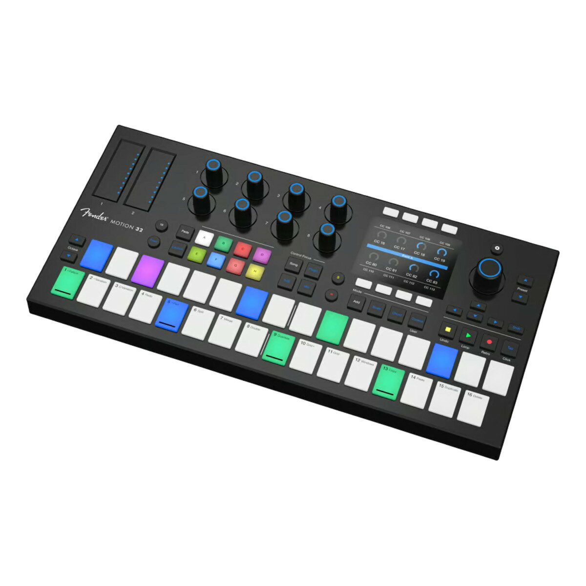 プロフェッショナル仕様のUSB MIDIパッド・コントローラーFender Motion 32は、レコーディング、作曲、ライブパフォーマンスにおいて、プロデューサーやプレイヤーに直感的かつ自由度の高いワークフローを提供します。32個の高品質なFATAR®製パッドを搭載し、Fender Studio Proとシームレスに連携。バーチャル・インストゥルメントの演奏やコントロール、サンプルのトリガー、セッションのミキシング、プロジェクトの操作などを、クリエイティブな勢いを止めることなくスムーズに行えます。アダプティブ・パフォーマンス・パッドは、ドラムパッド、メロディック・レイアウト、コードモードをインテリジェントに切り替えます。一方、高解像度で発光するエンコーダーや表現力豊かなタッチストリップにより、プラグイン、エフェクト、トランスポート、オートメーションを精密にコントロール可能です。30種類以上のカスタム・コード進行がインスピレーションを刺激するハーモニーを指先ひとつで提供し、内蔵のインテリジェント・スケール機能を使えば、アイデアのスケッチから表現力豊かな演奏、そして楽曲の完全なアレンジまでをスムーズに行うことができます。 あらゆるDAWに対応する「Motion 32」は、本格的なスタジオ・セッションやライブ・パフォーマンスのために設計された、プロフェッショナル仕様のUSB MIDIパッド・コントローラーです。エレクトロニック・ミュージック、ヒップホップ、ポップス、ロック、あるいは映画音楽の制作など、ジャンルを問わず、あらゆるミュージシャンやクリエイターに、楽器さながらの優れたレスポンスと演奏体験を提供します。 ◎Fender Studio Pro 統合 ・Fender Studio Proの永続ライセンス付属 ・直感的に操作できるタイムライン・ナビゲーションとセッション・コントロール。 ・バーチャル・インストゥルメント、オーディオ・トラック、またはエフェクトを即座に追加できるボタン。 ・8つのタッチ対応・イルミネーション付きノブによる、インストゥルメントやエフェクトのリアルタイム・コントロール。 ・視覚的なフィードバックを向上させ、より高い創造的柔軟性を実現する大型カラーディスプレイ。 ◎あらゆるDAWに対応 ・RGB対応のFATAR®製ポリフォニック・パッド32個とイルミネーション付きエンコーダーが、ドラム、コード、メロディ、スケールに対して表現力豊かなコントロールを実現します。 ・「コードモード」で30種類以上の象徴的なコード進行を試し、「スマートスケール」を使って直感的に即興演奏や楽曲制作を行いましょう。 ・サウンドを自在に変化させる、表現力豊かなタッチストリップ。 ・ソングライティングやビートメイクから、フィンガードラミング、シーケンシングなどに至るまで、あらゆる制作段階に対応できる柔軟性を備えています。 ・シンセサイザー、ドラムマシン、ハイブリッド・セットアップ向けのMIDI入出力。プロフェッショナル仕様のUSB MIDIパッド・コントローラー
