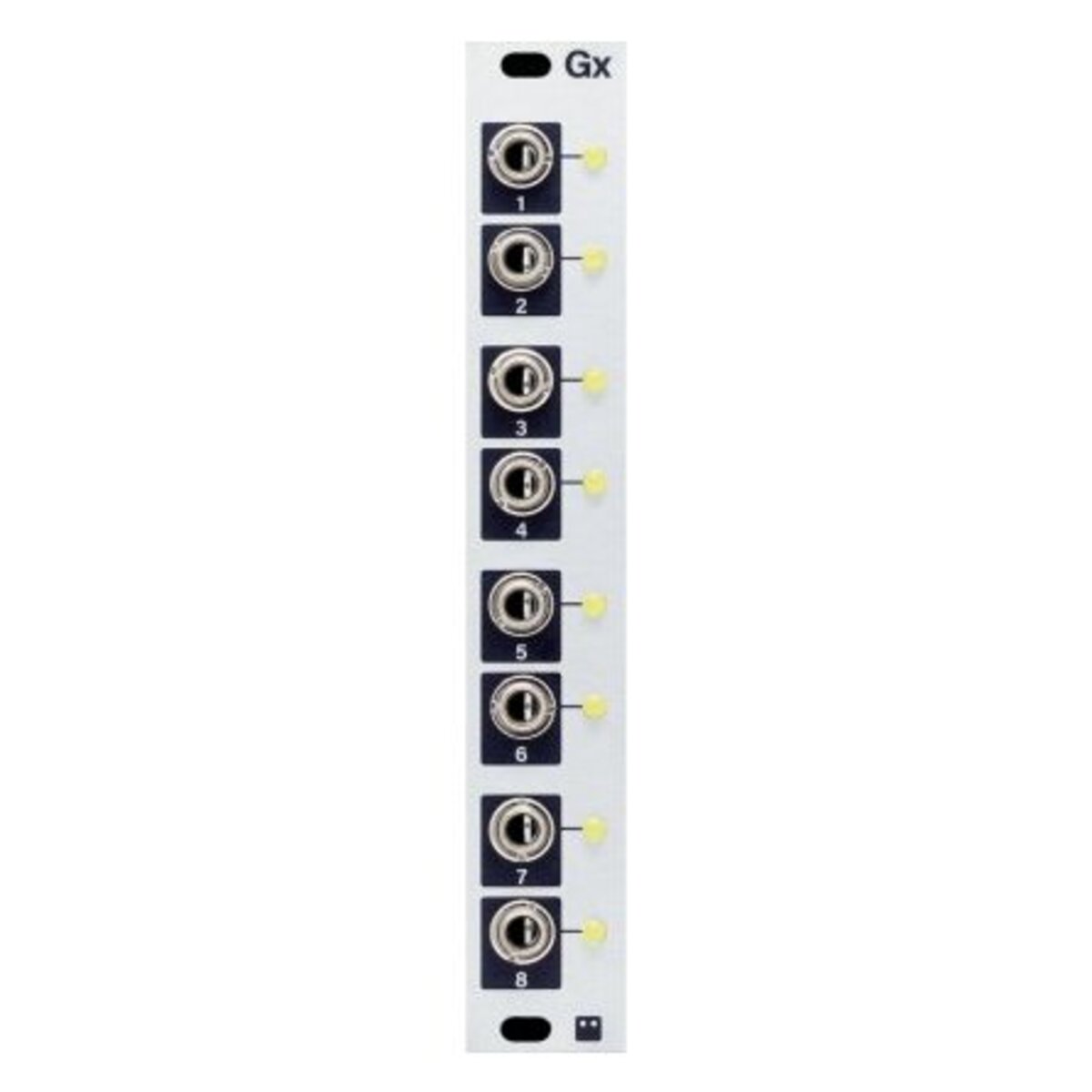 Metropolixの可能性を広げる、8基の追加ゲート出力。Metropolixなどのモジュールの機能を、8つの追加ゲート/トリガー出力で拡張します。Gx（ゲート・エクスパンダー）は、Metropolixなどの対応モジュールに8つの追加ゲート/トリガー/クロック/ロジック出力を追加します。Metropolixでは、「MX」メニューを介してGxを設定できます。トランスポート・コントロール、ステージごとのゲート、モジュレーション・レーンのクロック出力などの機能がオプションの例として挙げられます。Intellijel製品ラインの特定のモジュールのI2C拡張ポートにリボンケーブルで接続します。製品仕様サイズ4HP奥行き22mm消費電流8mA @ +12V 0mA @ -12VMetropolixの可能性を広げる、8基の追加ゲート出力。