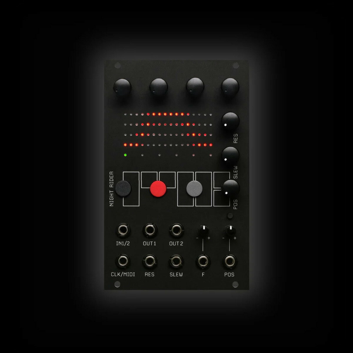 RYK Modularによる4チャンネル・モジュレーション・シーケンサー内蔵フィルター6ステージ4チャンネルのモジュレーション・シーケンサーを組み合わせた、ステレオ対応の4つのマルチモデル・フィルターです。ようやく、複数のパラメーターのコントロールを統合し、スパゲッティ状態にならないアプローチでフォルマント・アニメーションの楽しさを実現するフィルター・バンクが登場しました。NIGHT RIDERは、独自のモジュレーション・シーケンサーにより、ダイヤルを必要な時に必要な場所へと巧みに回します。夢のようなうねる70年代のフェイザー・フィルター・スイープを作成。音素のボーカル・フォルマントのハスキーな音や息遣いに驚異的です。カルプラス・ストロングの弾き語りのようなツィード音や、フィルターのピン音を鳴らすのにも最適です！または、内蔵の強力なクリッピング・サチュレーターを使用して、シルクを細切れのキャベツに変えることもできます。技術仕様 ・周波数範囲：低音の轟音からかすかな高音まで ・レゾナンス/フィードバック範囲：マイルドな音から狂気的な音まで ・個別のフィルター・レベル：無音から11を超えるレベルまで、深刻なサチュレーション・クリップによる音響破壊に対応 特徴 ・以下の複数のモデルを含む4つのフィルター・ブロック： ・6db BPF [ ピン音対応 ] ・12db BPF [ ピン音対応 ] ・12db 可変幅 BPF ・カルプラス・ストロング用のコーム・フィルター [ 撥弦＆フランジャーの雰囲気 ] ・オールパス・フィルター [ クレイジーなフェイザーの雰囲気 ] ・デュアル入力およびステレオ出力、ステレオ・フィールド内の各フィルターのパン・コントロール付き。入力はモノラル [ CH1 - 1,2,3,4 ] またはデュアル [ CH1-1,2 CH2 - 3,4 ] が可能 ・クロック、スキャン、補間が可能なモジュレーション・シーケンサー ・シーケンサーの補間スキャン用CV入力、1V/Oct周波数オフセット、スルー量、レゾナンス量、シーケンス・アニメーション用のクロックまたはMIDIクロック入力、MIDI CC ・フィルターとアニメーションの設定を保存および呼び出し、プリセットのフォルマントおよびコードベースのフィルター設定を呼び出すためのメモリー・スロット 製品仕様モジュール幅16HP奥行25 mm消費電流+12V：52 mA -12V：9 mA +5V：0 mARYK Modularによる4チャンネル・モジュレーション・シーケンサー内蔵フィルター