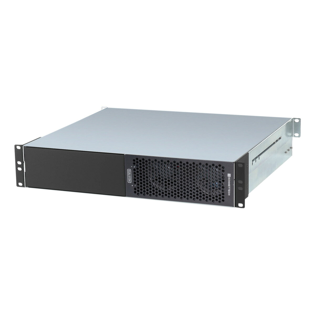 TB5でPCIeを2枚同時フル駆動する2UラックマウントEcho II DV T5 Rackmountは、Thunderbolt 5に対応したプロ仕様の2Uラックマウント型PCIeカード拡張システムです。フルレングス・シングル幅のPCIe 4.0スロットを2基搭載し、それぞれ独立したThunderbolt 5インターフェースを割り当てることで、各スロットに最大6,800MB/sの圧倒的な帯域幅を個別に提供。これにより、ビデオI/Oや超高速NVMe、10G/25Gイーサネットなどの高負荷カードを2基同時に性能低下なしで駆動できます。ユニバーサル400W電源、2基の75W補助電源コネクター、静音性に優れたNoctua製ファン（17dBA）を装備。さらに筐体の半分に別の拡張モジュールを追加できるモジュラー設計を採用し、システム構築に高い柔軟性をもたらします。Thunderbolt 5対応 PCIeカード拡張システム Sonnet Echo II DV T5 Rackmountは、最新のThunderbolt 5ポートを搭載したMacやWindows、Linux PCに、フルレングス・シングル幅のPCIeカードを2枚接続できる、プロフェッショナル仕様の2Uラックマウント型拡張システムです。ビデオ/オーディオI/O、データトランスコード、超高速ネットワーク、共有ストレージの接続など、拡張スロットを持たないノートPCやミニデスクトップの処理能力を極限まで引き出します。 独立したデュアルThunderbolt 5インターフェースで帯域幅を倍増 MacBook Pro（M4 Pro/M4 Max）、Mac mini（M4 Pro）、Mac Studio（M3 Ultra/M4 Max）などの最新PCは、それぞれ独立したバスから6,800 MB/sのPCIe帯域幅を提供する複数のThunderbolt 5ポートを備えています。 Echo II DV T5 Rackmountは、このスピードを最大限に活用するために設計されています。スロット間で帯域を共有するのではなく、スロットごとに専用のThunderbolt 5インターフェースを使用することで、両方のカードに対して同時にフルPCIe帯域幅（各スロット最大6,800 MB/s）を供給します。これにより、ビデオI/O、高速NVMeストレージ、マルチポート10G/25Gbイーサネットなど、最も帯域幅を必要とするプロフェッショナルなワークフローを同時にフルパフォーマンスで稼働させることができます。 主な特徴 ・接続性と機能性の拡張：拡張スロットのないコンピュータに、1本または2本のThunderboltケーブルで2枚の高性能PCIeカード（GPU非対応）を接続。 ・Thunderbolt 5 to PCIe デバイス：搭載された各カードに対して、最大6,800 MB/sのフルThunderbolt 5 PCIe帯域幅をサポート。 ・デュアルインターフェース、2つのPCIe 4.0スロット：PCIe 4.0スロットごとに独立したインターフェースを割り当て、2枚のカードの同時フルパフォーマンス駆動を実現。 ・4つのThunderbolt 5ポート：2つのポートをPCとの接続に使用し、セカンダリポートはデイジーチェーン接続をサポート。 ・幅広いPCIeカードとの互換性：Thunderbolt対応の、シングル幅・GPU非対応カードであれば、長さや高さを問わずすべてのカードをサポート。 ・2台のコンピュータへの接続が可能：各スロットは独立して動作するため、それぞれ異なるコンピュータに接続して使用することもできます。 ・プロ仕様の給電能力：高電力カード用の75W補助電源コネクターを2つ搭載。セカンダリThunderboltポートからは周辺機器へ各15Wの給電が可能。 ・驚異的な静音性：自動制御される17dBAのNoctua製デュアルファンが、カードを静かに、かつ効率的に冷却します。 ・頑丈な2Uスチール製ラックマウント筐体とオプション拡張スペース：サーバーやDITラックにしっかりと固定。追加のSonnet拡張モジュール（別売）用のスペースも確保。 ゆとりのある電源供給と優れたPCIeカードサポート Echo II DV T5 Rackmountは、様々なカードに対応するx16 PCIeスロットを2基備えています。消費電力の高いカードに対応するため、ユニバーサル400W電源を内蔵し、AJA Kona 5、Blackmagic DeckLink 8K Pro G2、Avid Pro Tools | HDXなどの追加電力を必要とするカード向けに、2基の75W補助電源コネクター（各スロットに1つずつ）を同梱しています。また、電源スイッチをあえて設けない設計により、接続したコンピュータの起動・終了に合わせてシステムが自動的にON/OFFされ、省電力化に貢献します。 制限のない拡張性：カスタマイズ可能な空きスペース Echo II DV T5 Rackmountのコアコンポーネントである「Echo II DV T5 Module」は、2U筐体の半分を占有する形になっており、残り半分のスペースを使って、ご自身の用途に合わせたSonnet製拡張モジュールを追加することができます。 ・Echo III Module：フルハイト・フルレングスの高性能カード（GPU非対応）を3枚、1本のThunderboltケーブルで接続可能。Avid Pro Tools | HDXカードの統合などに最適。 ・xMac mini (2024+) Module：2024年以降のMac miniをシステム内にシームレスに組み込み可能。 ・xMac mini (2018-2023) Module：前世代のMac mini（2018〜2023年モデル）をラックマウントしつつ、最大16TBのThunderbolt SSDストレージドックを内蔵可能。 スタジオに最適な静音・冷却設計 高さ2U、奥行き16.5インチのスチール製筐体は、モバイルラックやカート、サーバーラックなど、あらゆる設置環境で活躍します。騒音に敏感な環境でも快適に使用できるよう、わずか17dBAで動作する静音仕様のNoctua製デュアルファンを搭載。録音スタジオや放送室などで推奨される20dBA以下の極めて静かな環境を提供しつつ、内部のカードに対して最適なエアフローを確保して効率的に冷却します。 確実な接続をサポートするアクセサリ Thunderbolt 5の持つフル帯域幅と電力供給を確実に伝えるため、2本のSonnet製高品質Thunderboltケーブルが付属します。これらのケーブルはThunderbolt 5、4、3およびUSB4と互換性があります。さらに、意図しないケーブルの抜け落ちを防ぐ「ThunderLok」コネクターロックが3個同梱されており、過酷な現場でも安定した接続状態を維持します。 製品仕様フォームファクター2U ラックマウント（スチール製筐体）PCIeスロットPCIe 4.0 x16スロット × 2基（シングル幅、フルレングス、GPU非対応カードに対応）インターフェースThunderbolt 5ポート × 4基（スロットごとに独立したデュアルインターフェース構成）※セカンダリポートは各15W給電対応、デイジーチェーン接続サポート最大転送速度（帯域幅）各スロット最大 6,800 MB/s（Thunderbolt 5コンピュータ接続時）※Thunderbolt 4 / 3 接続時は最大 2,880 MB/s電源仕様ユニバーサル 400W 電源内蔵75W 補助電源コネクター × 2基付属冷却システムNoctua製 静音デュアルファン（動作ノイズ：17dBA）対応OS・システムMac：Apple Mシリーズ、またはIntel Thunderbolt 3ポート搭載MacWindows / Linux：Thunderbolt 5、Thunderbolt 4、またはUSB4ポート搭載PCパッケージ内容Echo II DV T5 Rackmountシステム本体、Thunderbolt 5 ケーブル × 2本、ThunderLok コネクターロック × 3個、調整可能ラックマウントレール、補助電源ケーブルTB5でPCIeを2枚同時フル駆動する2Uラックマウント