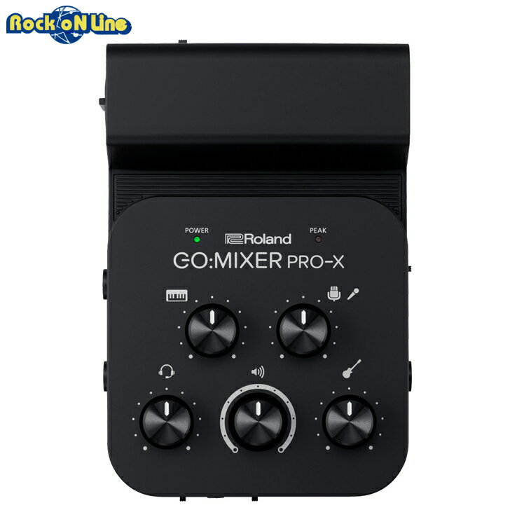 製品概要 GO:MIXER PRO-X は、コンパクトな筐体でありながらコンデンサー・マイクやヘッドセット・マイク をはじめ 7 つのソースをミックスし、高音質でスマートフォンへデジタル出力できる小型ミキサーです。 動画編集アプリ「4XCAMERA」だけでなく、「Facebook Live」や「Instagram Live」、「17LIVE」等の配 信プラットフォームや、「ZOOM Cloud meetings」などの Web 会議プラットフォームを使用したオンライン・レッスンでも利用可能。 配信などの長時間駆動が求められる用途にも単 4 電池× 4 本による電池駆動で動作でき、更に電池駆 動時は単体の小型ミキサーとしての使用も可能です。 新たに PAD スイッチを搭載し、アクティブ・ピックアップを搭載したギター/ベースの入力にも対応。豊富なインプットと電池駆動はそのままに進化した GO:MIXER PRO-X は、ワンランク上の高音質な動画 コンテンツ作成の強い味方です。 主な特徴 ・手のひらサイズのモバイル機器向けオーディオ・ミキサー ・マイクや楽器など最大7系統のオーディオ・インプットを装備 ・48Vファンタム電源対応のXLR/TRSコンボ・ジャックを装備 ・USB Type-C / Lightning に加えて 4 極 TRRS ジャックでも接続が可能 ・アクティブ・ピックアップからの入力にも対応するPADスイッチを備えたギター/ベース専用入力端子 ・ライン入力に対応するTRSミニ・ジャックを2系統装備 ・ヘッドセット・マイクをサポートするミニ・ヘッドフォン・ジャック ・カメラ・アプリやライブ・ストリーミング・アプリと簡単に組み合わせが可能 ・Roland Zenbeats やその他のモバイル音楽制作アプリでの使用にも最適 手のひらサイズのモバイル機器向けオーディオ・ミキサー コンパクトで持ち運びに優れた GO:MIXER PRO-X はモバイル・デバイスからのバスパワー 駆動や、乾電池による 4 時間以上の動作にも対応。外出先でのコンテンツ制作や配信に適して います。さらには動画やライブ配信といった目的だけでなく、Zenbeats や GarageBand をはじめとする楽曲制作アプリのオーディオ・イン ターフェースとして使用したり、楽器の練習や ライブ・パフォーマンスの際の小型ミキサーとして使用したりすることもでき、様々な場面でその実力を発揮します。 マイクや楽器など最大 7 系統の オーディオ・インプットを装備 GO:MIXER PRO-X の入力部にはギターやベー ス、XLR 接続のマイク、モノラル/ステレオの 楽器入力、そして 2 系統のステレオ・ライン入力と合計 7 系統の多彩な入力を装備。その場で演奏をミックスし録音することが出来ますので、友人とのセッションやレコーディングにもうってつけの 1 台です。 48V ファンタム電源対応のXLR / TRS コンボ・ジャックを装備 XLR / TRS コンボ・ジャックは前モデルに引き続きファンタム電源に対応しコンデンサー・ マイク等も利用が可能です。 USB Type-C / Lightning に加えて 4 極 TRRS ジャックでも接続が可能 USB-OTG 機能を搭載しないスマートフォンでも、4 極 TRRS ジャック経由で接続して使用で きるようになりました。 アクティブ・ピックアップからの入力にも対応する PAD スイッチを備えたギター/ベース専用入力端子 前モデルでお客様からの御要望が多かった PAD を搭載、アクティブ・ピックアップ搭載 のギター/ベースなどの信号も気にすること無 く、ダイレクトに接続いただけます。 ヘッドセット・マイクをサポートするミニ・ヘッドフォン・ジャック 前面にあるヘッドホン端子は 2 つ目のマイク入力としても使用できますので、ヘッドセット・マイクやスマートフォンのイヤホンを接続することで、友人との会話や、インタビューの対談などもミックスすることができます。 カメラ・アプリやライブ・ストリーミング・ アプリと簡単に組み合わせが可能 GO:MIXER PRO-X は YouTube、Instagram や TikTok などのストリーミング・サービスに対応。 お好みのプラットフォームでいつでも高音質でライブ・ストリーミングをすることが出来ます。代表的なアプリと組み合わせた使い方を説明したオンライン・マニュアルも御用意しました。また、GO:MIXER PRO-X を接続 * すればロー ランドがリリースしている 4XCAMERA などの 各種アプリのフル機能をご使用頂けます。 Roland Zenbeats やその他のモバイル音楽 制作アプリでの使用にも最適 GO:MIXER PRO-X は Zenbeats や GarageBand をはじめとする楽曲制作アプリのオーディオ・ インターフェースとして使用したり、楽器の練習やライブ・パフォーマンスの際の小型ミキ サーとして使用したりすることもでき、様々な場面でその実力を発揮します。 主な製品仕様オーディオ・チャンネル数入力:11 チャンネル 出力:3 チャンネル接続端子INSTRUMENT(L/MONO、R) 端子: 標準タイプ LINE IN 1 端子:ステレオ・ミニ・タイプLINE IN 2 端子:ステレオ・ミニ・タイプGUITAR/BASS 端子:標準タイプ(ハイ・インピー ダンス対応)SMARTPHONE IN/OUT 端子:ステレオ・ミニ・ タイプ(ステレオ、CTIA)MIC 端子:コンボ・タイプ(XLR、TRS 標準)、 バランス(ファンタム電源 DC 48V、6mA)HEADPHONE/HEADSET 端子:ステレオ・ミニ・ タイプ(ステレオ、CTIA)USB 端子:USB マイクロ B タイプ電源USB 端子から取得アルカリ電池(単 4 形) × 4 充電式ニッケル水素電池(単 4 形)× 4消費電流170mA連続使用可能時間アルカリ電池:約 4 時間 ※ BATTERY スイッチがONの場合。※電池の仕様、 容量、使用状態によって異なります。外形寸法104(幅)× 155(奥行)× 41(高 さ)mm質量(電池とケーブルを除く)215g付属品「PDF マニュアルの入手方法」ご案内 チラシ(保証書含む)「安全上のご注意」チラ シ Lightning to USB マイクロ B タイプ・ケーブ ル USB Type-C(TM)to USB マイクロ B タイプ・ ケーブル 3.5mm TRRS オーディオ・ケーブル対応機種最新の動作確認情報はメーカーページよりご確認ください。配信からミュージック・ビデオの制作はもちろん、 Web 会議やオンライン・レッスンまでマルチにこなす モバイル・デバイス専用ポータブル・ミキサー