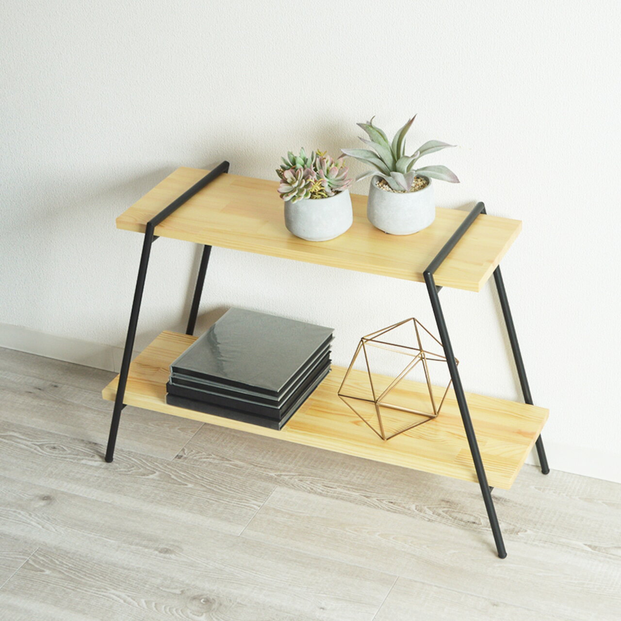 楽天LIVELIFE 楽天市場店スーパーSALE期間中 ポイント15倍 COLLEND アイアンレッグラック2段 幅78 奥行27 高さ53 スチール 天然木 耐荷量15kg インテリア 北欧 インダストリアル 収納 ナチュラル ILR2-NA　おしゃれ 室内 収納 棚 アウトドア キャンプにも コンパクト 組み立て 簡単