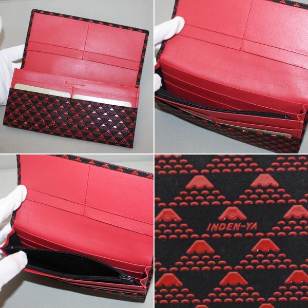 印伝長財布 印傳屋上原勇七 INDEN-YA たかね No.2808束入れ 黒地赤漆 甲州印伝/甲州印傳/インデンヤ/鹿革/富士山/ふじ山 【送料無料】【送料無料ライン/39ショップ】