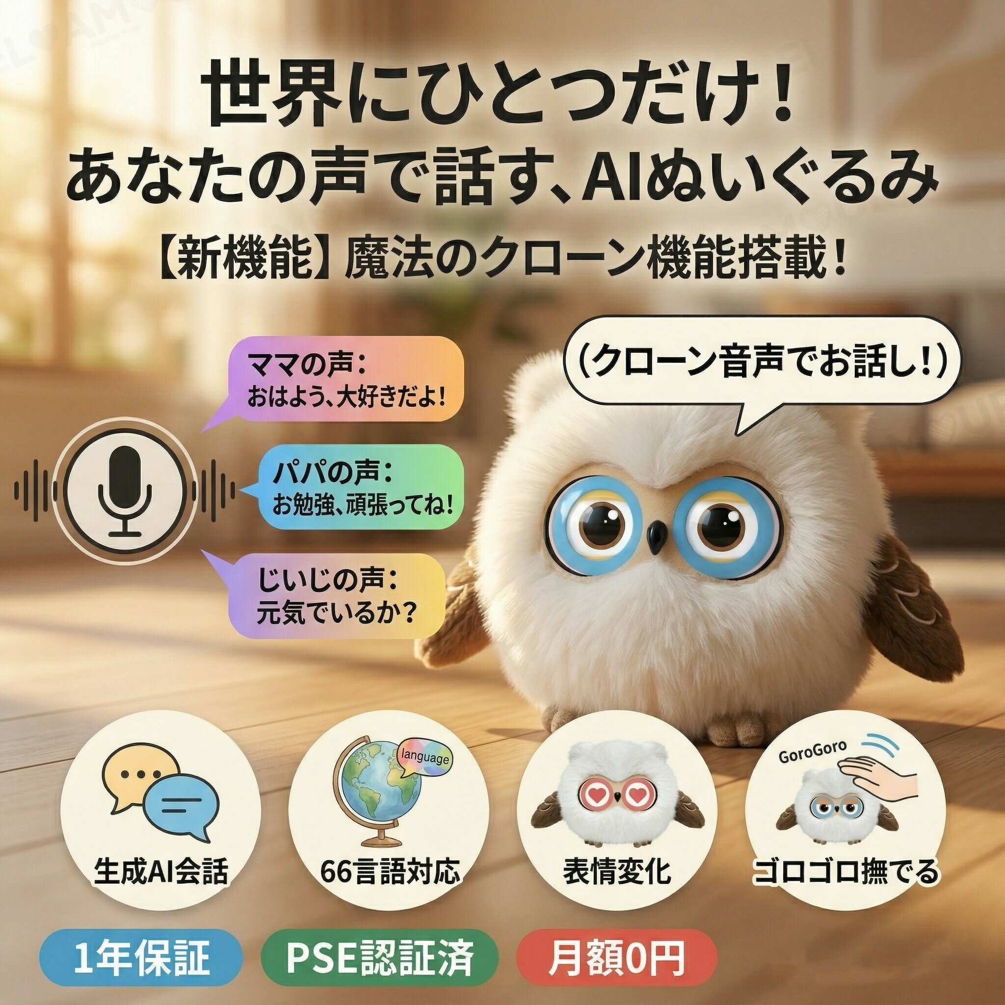 【月額無料】ロボット おもちゃ ロボットおもちゃ しゃべる AI フクロウ ぬいぐるみ 音声認識 生成AI アプリ連動 会話 動く 癒し キッズ 子供 男の子 女の子 幼児 小学生 知育玩具 英語 誕生日 プレゼント クリスマス バースデー ギフト 最新スマートトイ 1年保証 PSE