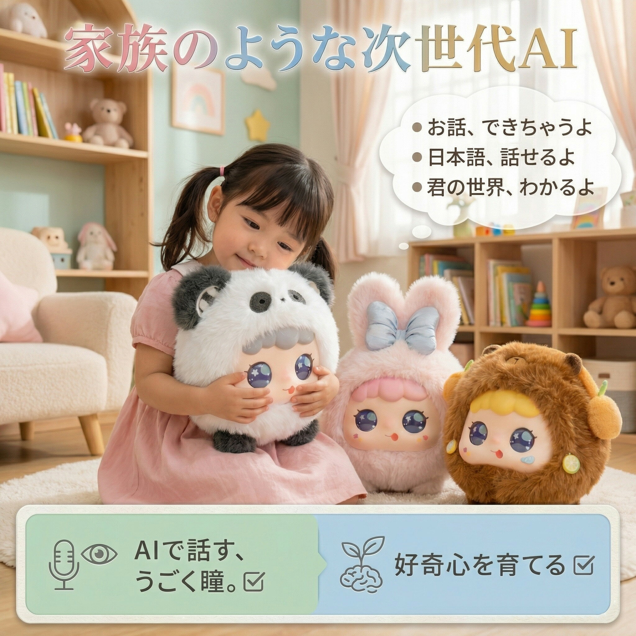 Rakuten - 【1年保証】 AIロボット しゃべる ぬいぐるみ おもちゃ AIペット 電子ペット 知育玩具 英語 学習 癒しグッズ プレゼント 子供 誕生日 クリスマス ChatGPT対応 スマホ連動 手のひらサイズ 次世代AIペット