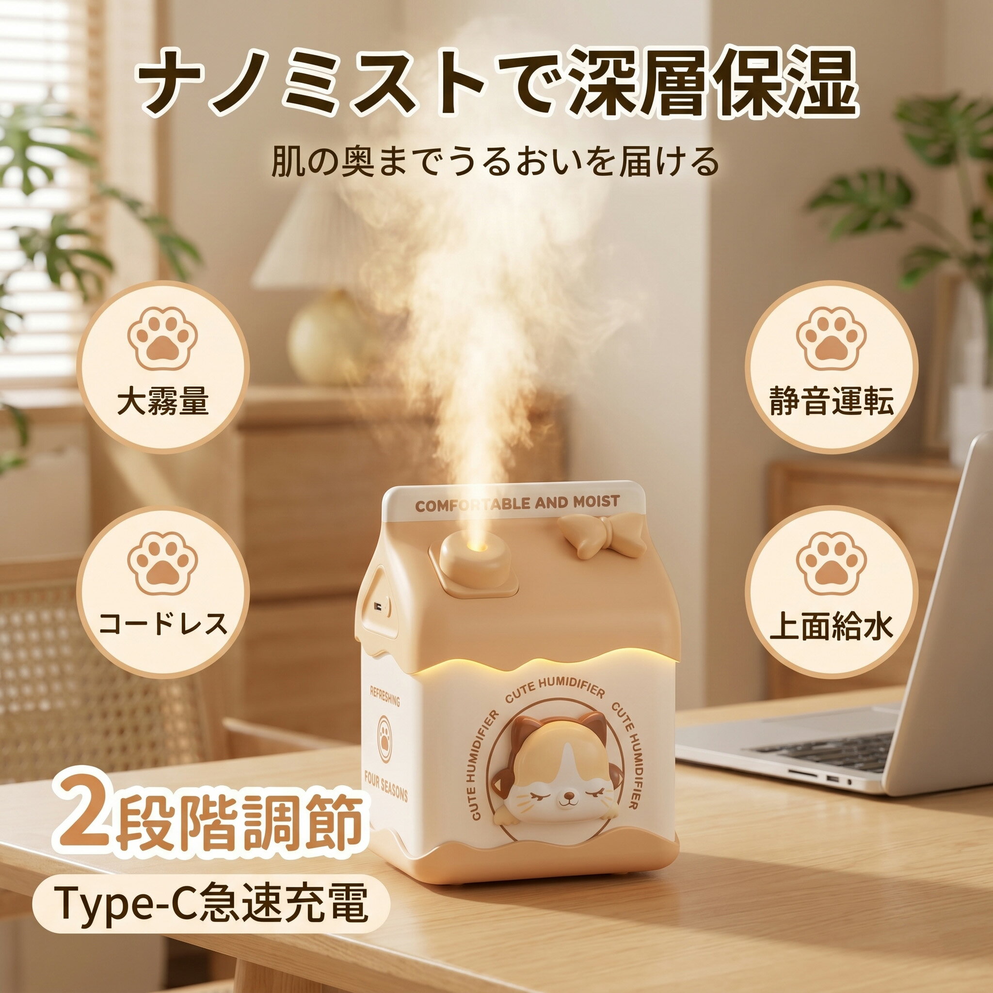 Rakuten - 加湿器 小型 加湿機 超静音 アロマ対応 アロマ コンパクト コンパクト加湿器 軽量 空気清浄 お手入れ簡単 卓上 おしゃれ オフィス 大容量 静音 上部給水 上から給水 強力加湿 保湿 節電 乾燥 花粉 ウィルス対策 オフィス 寝室 子供部屋 省エネ エコ かわいい 空焚き防止