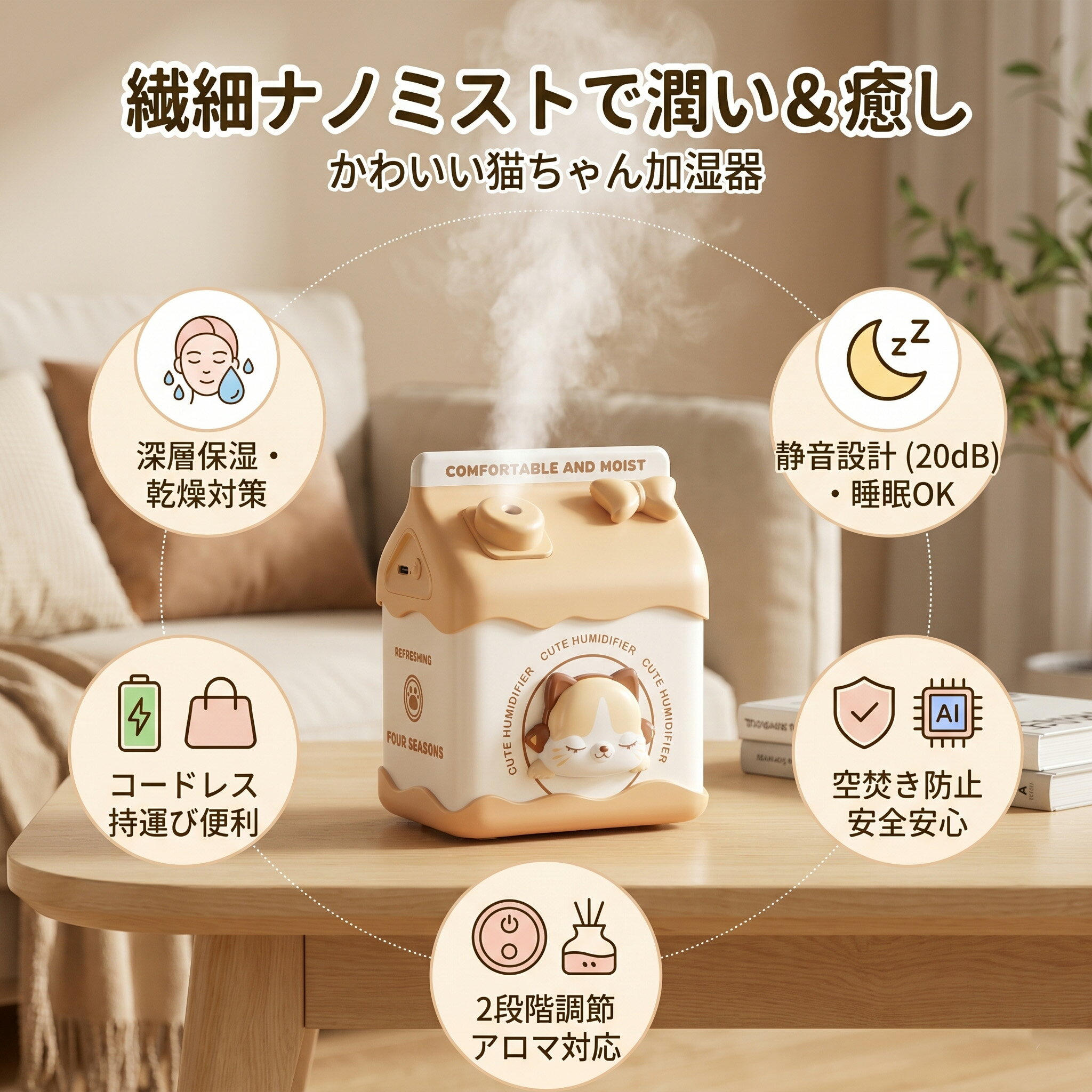 Rakuten - 加湿器 小型 加湿機 超静音 アロマ対応 アロマ コンパクト コンパクト加湿器 軽量 空気清浄 お手入れ簡単 卓上 おしゃれ オフィス 大容量 静音 上部給水 上から給水 強力加湿 保湿 節電 乾燥 花粉 ウィルス対策 オフィス 寝室 子供部屋 省エネ エコ かわいい 空焚き防止