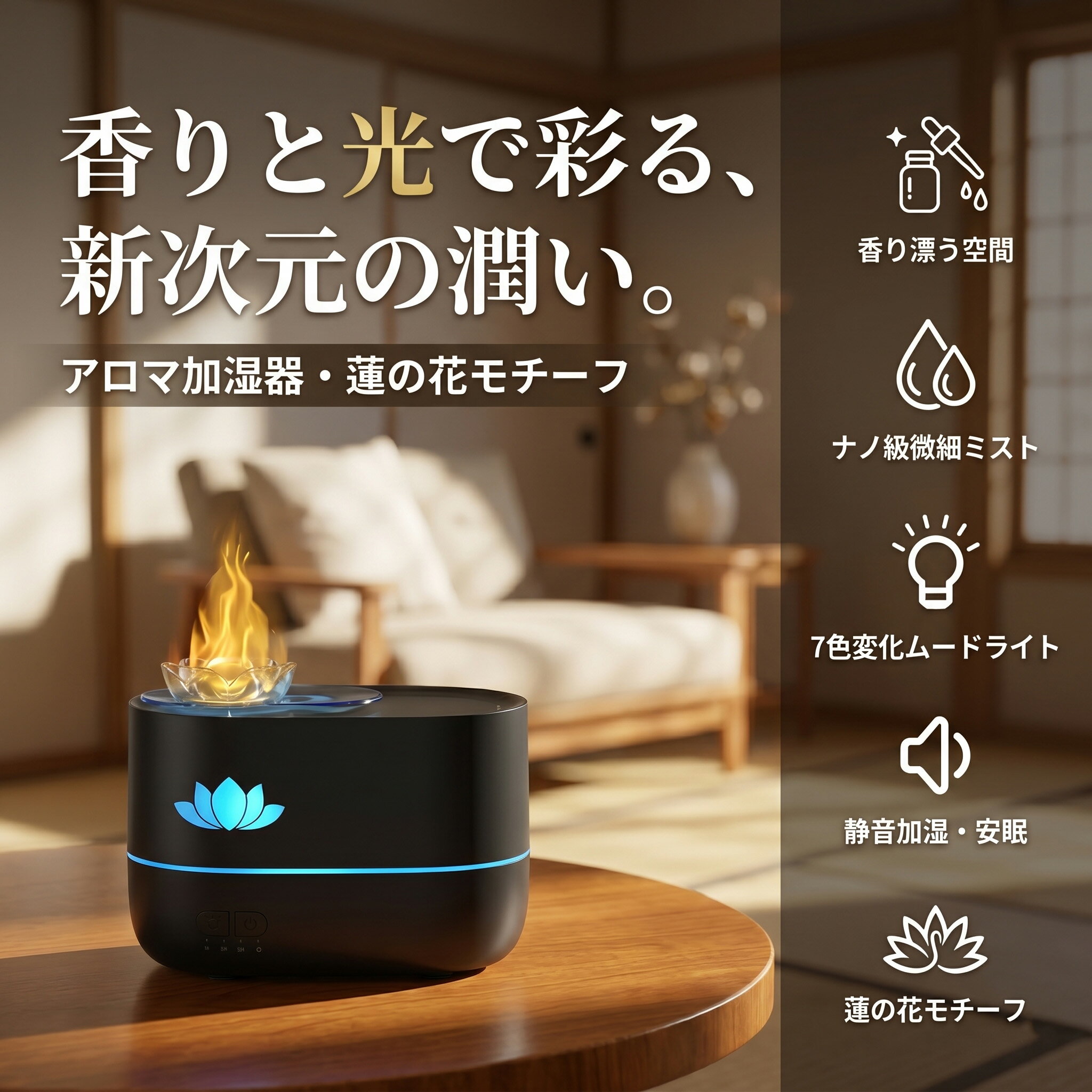 Rakuten - 加湿器 小型 アロマ 加湿機 超静音 コンパクト加湿器 軽量 空気清浄 お手入れ簡単 卓上 おしゃれ オフィス 大容量 静音 上部給水 上から給水 強力加湿 保湿 節電 乾燥 花粉 ウィルス対策 オフィス 寝室 子供部屋 省エネ エコ かわいい アロマ対応 コンパクト 7色LEDライト