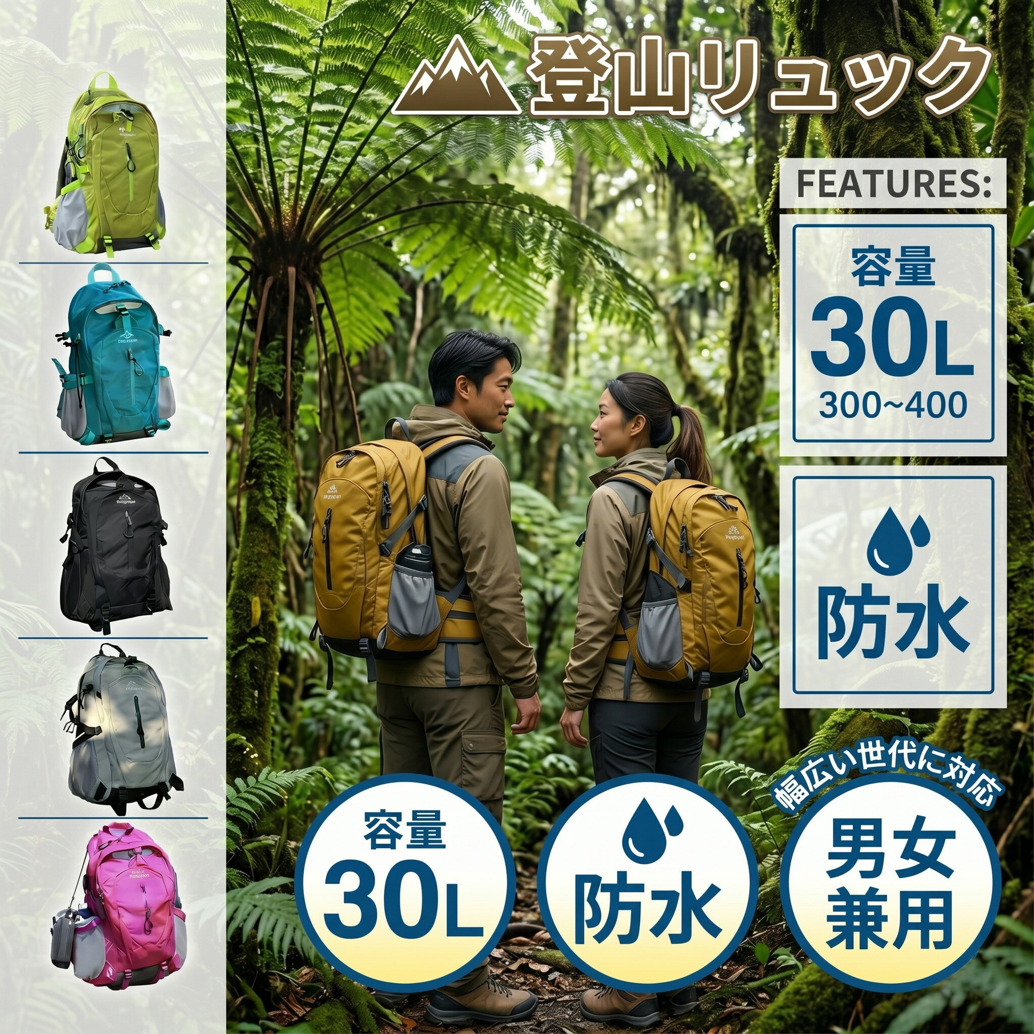 Rakuten - 【2026年新登場新品】 登山 リュック バックパック 30L リュックサック 登山用リュック ザック メンズ レディース 大容量 軽量 耐久性 頑丈 疲れにくい 通勤 通学 機内持ち込み レインカバー付き 防災バック 夏山登山 初日の出 旅行 背面通気 初詣登山 春 夏 GW 旅行準備