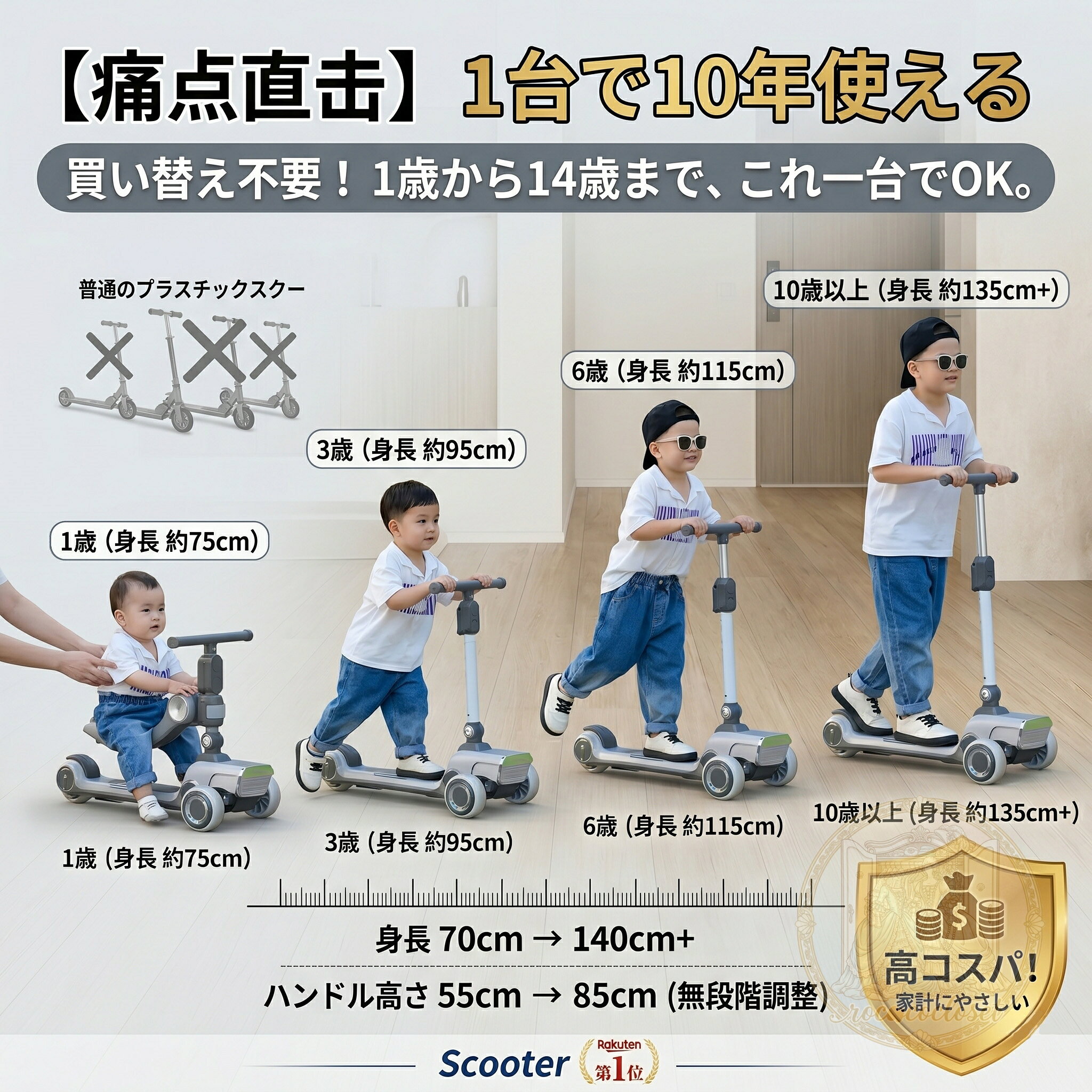 【楽天1位】キックスクーター 子供 電動アシスト 3輪车 折りたたみ 1歳 2歳 3歳 10...