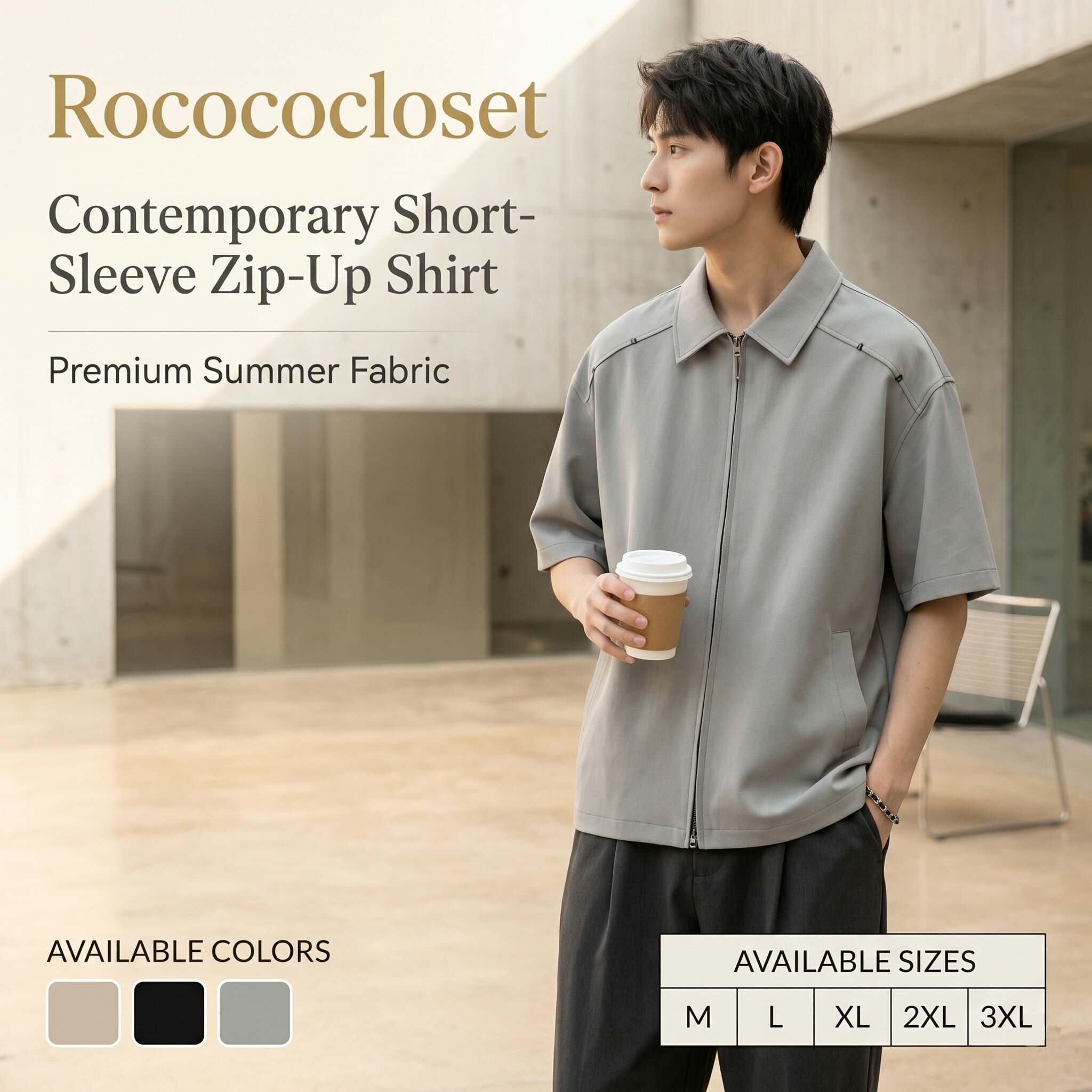 Rakuten - ＼今だけお得！限定割引プライス／半袖シャツ メンズ ジップアップシャツ カジュアルシャツ ゴルフ シャツ トップス ビジネス オフィス ジップシャツ ZIPシャツ ルームウェア シンプル クールビズ ストリート系 薄手 夏服 父の日 おしゃれ
