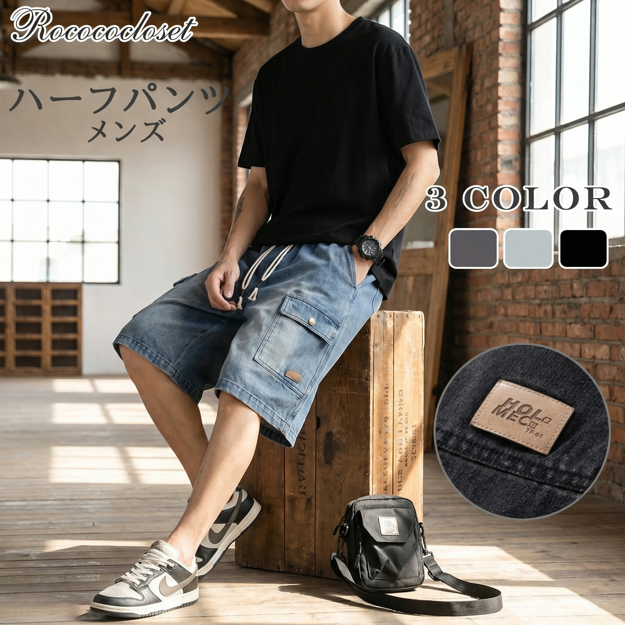 Rakuten - ＼今だけお得！限定割引プライス／デニムショーツ メンズ ショートパンツ ハーフパンツ デニムパンツ ジーンズ Gパン ショーツ カーゴパンツ おしゃれ ゆったり カジュアル 短パン ストリート系 半ズボン ボトムス カジュアル パンツ 父の日 夏物