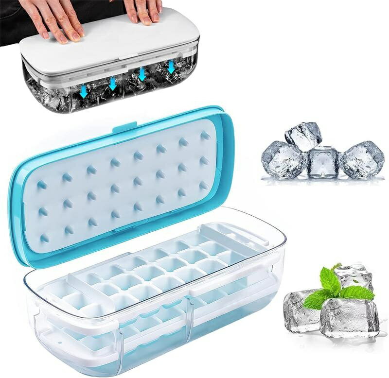 Rakuten - 冷凍保存 家庭用 製氷機 アイストレー 氷ケース 製氷トレー 容器 作る 氷 二重層 大容量 シリコン 蓋付き 48個 四角氷 】製氷皿