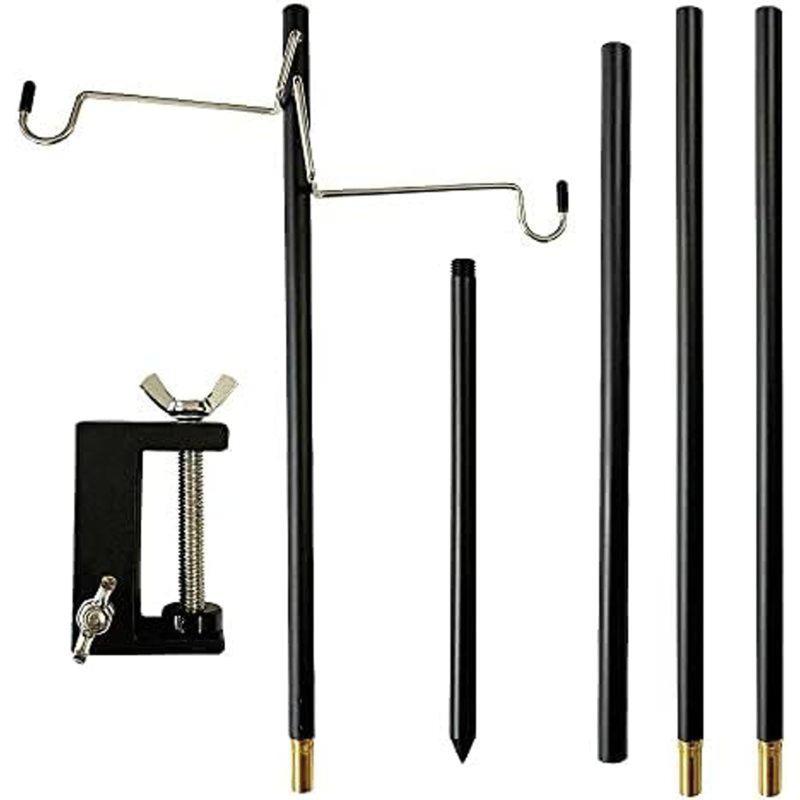 ランタンスタンド ランタンポール ライトスタンド ホルダー アルミ製 コンパクト 軽量 ハンガー2個式 クランプ式 打ち込む式両用 折りたたみ式 屋外 キャンプ 用品 ピクニック 収納袋付き