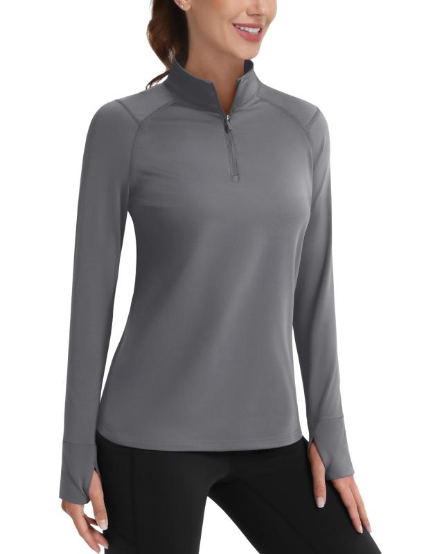 [KEFITEVD] 長袖tシャツ レディース 裏起毛 吸汗速乾 防寒tシャツ 秋服 無地 スポーツインナー 冬服 スタンドカラー ストレッチ ハーフジップ あったかインナー 通気性 ゴルフ フードなし 暖か