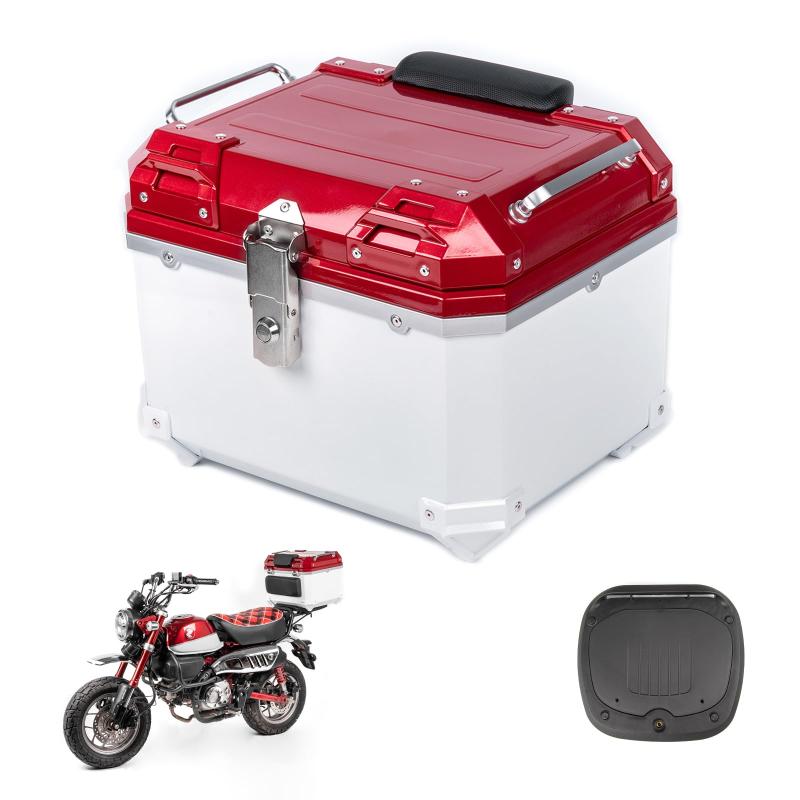 HI-LINE バイク リアボックス 45L 大容量 トップケース ABS 軽量 四角 耐衝撃 バイクボックス 防水 防犯対策 モノキーケース 鍵2本付 汎用 簡単脱着 バックレスト 取付ベース付き ツーリング/通