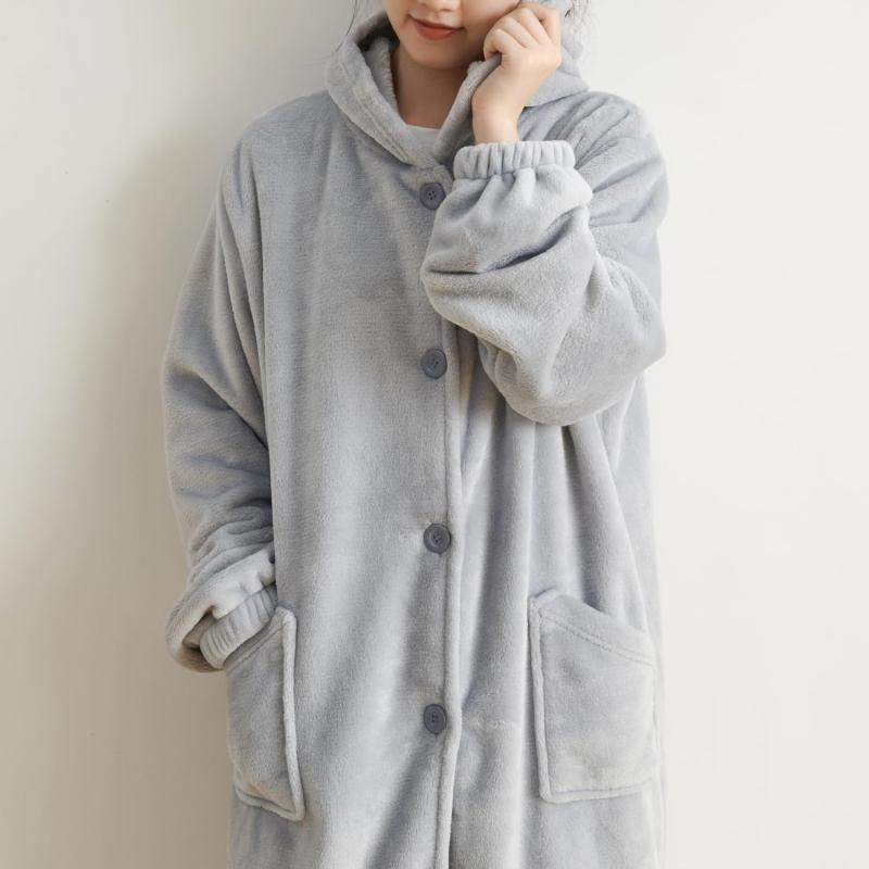 [WAYSHOME] 着る毛布 かいまき あったか ルームウェア 男女兼用 フード付き ボタンタイプ ポケット付き..