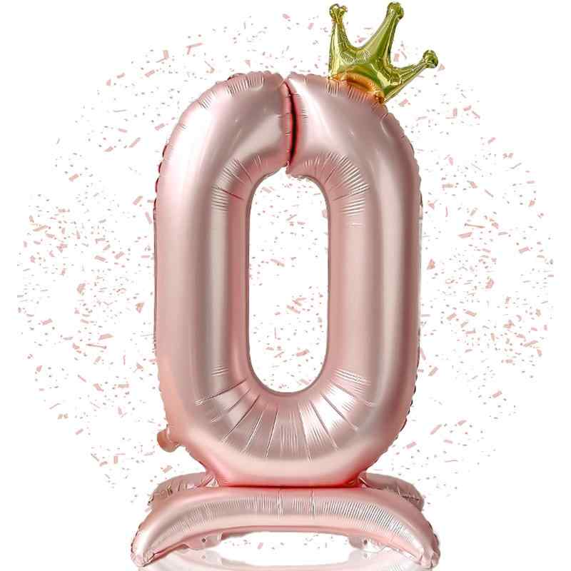 Ptyceler 数字 バルーン 誕生日 飾り付け 32インチ ベース付き 風船 バースデーバルーン 王冠付き 結婚..
