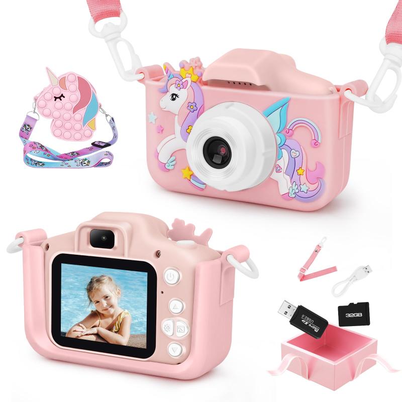 キッズカメラ 子供用カメラ 子ども カメラ 4000万画素 1080P HD 動画 850mAhのバッテリー 子供用デジカメ IPS画面 8倍ズーム 自撮り機能 32GBメモリーカード ユニコーンカメラ 日本語説明書付き