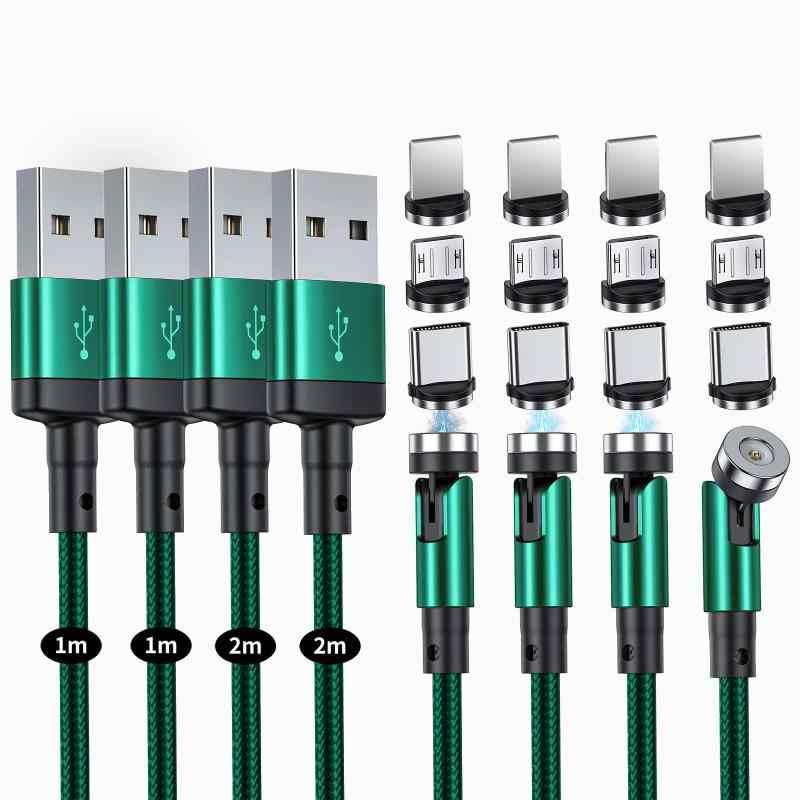 マグネット 充電ケーブル SUNTAIHO 3-in-1 USBケーブル 急速充電 360度+180度回転 4本