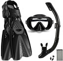 OMATA シュノーケリング シュノーケルセット シュノーケリングセット 3点セット シュノーケルマスク ドライスノーケル フィン 足ひれ シリコーン製 強化ガラス 着脱簡単 収納バッグ付き ス