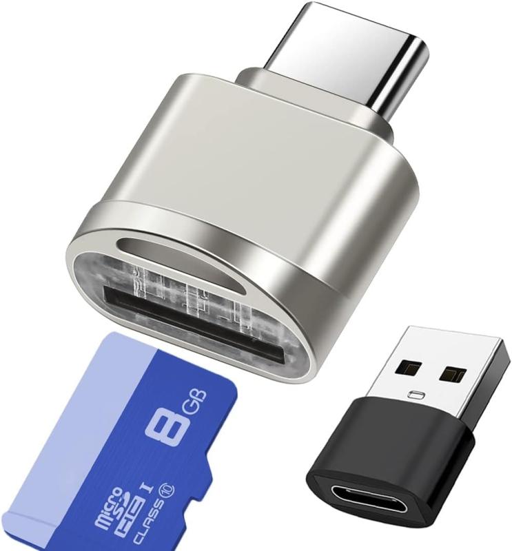 Type-C カードリーダーMicroSD カード対応 タイプC メモリーカードリーダー OTG 変換アダプタ 汎用 USB Type-Cポートのデバイスに対応 シルバー1個+USB 変換アダプタ Type C (メス) to USB 2.0 (オス)