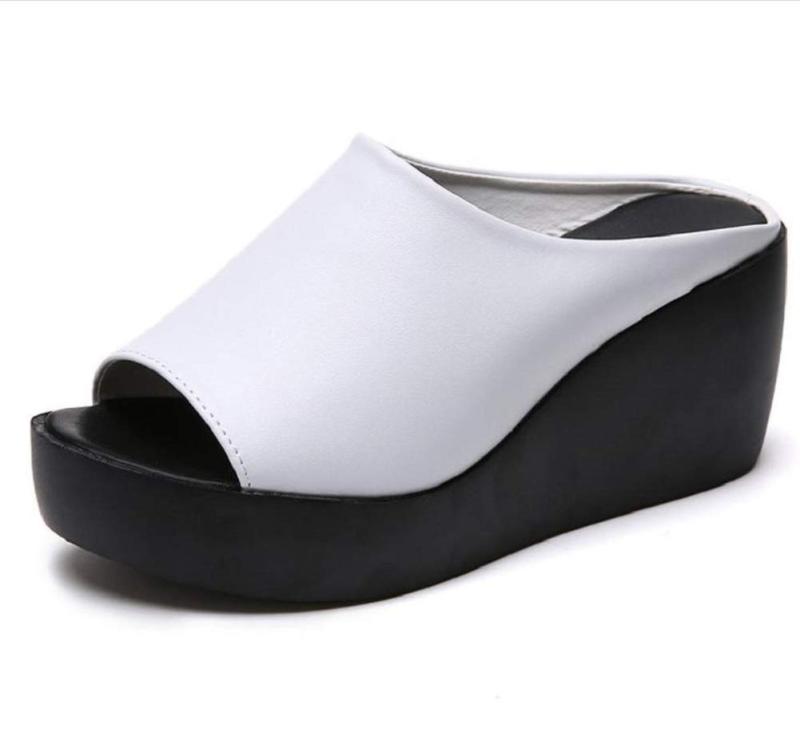 [クロ&アーダー] 厚底 サボ サンダル ミュール ウェッジ ソール レディース オープントゥ ヒール 白 黒 カジュアル シンプル 軽い オフィス