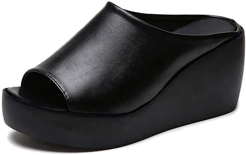 [Minesam] 厚底サンダル レディース ウェッジソール ミュール オープントゥ サボ スリッパ 黒 白 歩きやすい