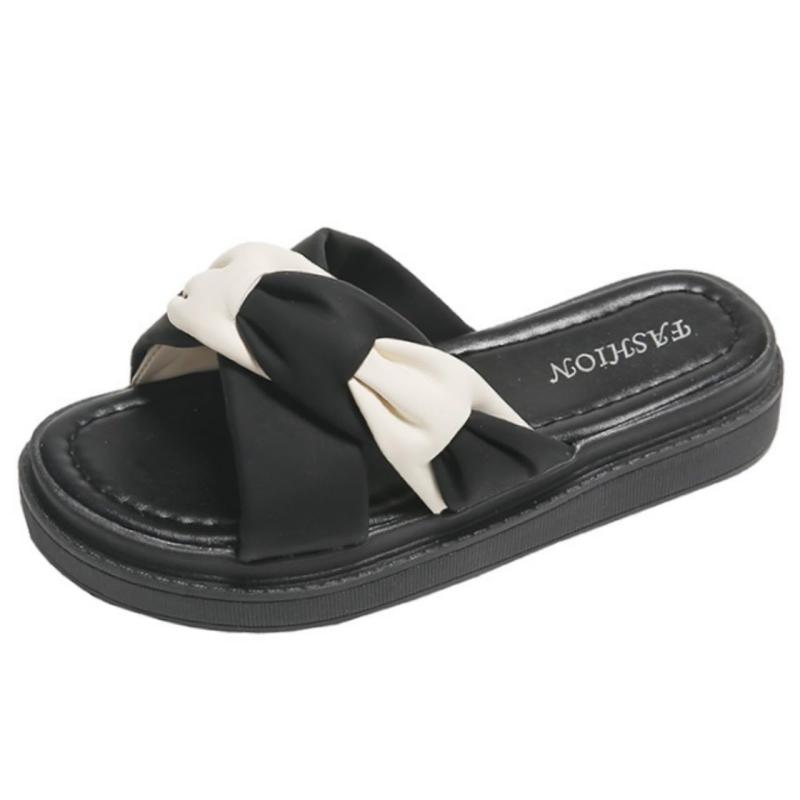 [ブブ オーハナ] スリッパ スライド サンダル 歩きやすい 柔らかい ウェッジソール ヒール 約3.5cm クロスデザイン レディース