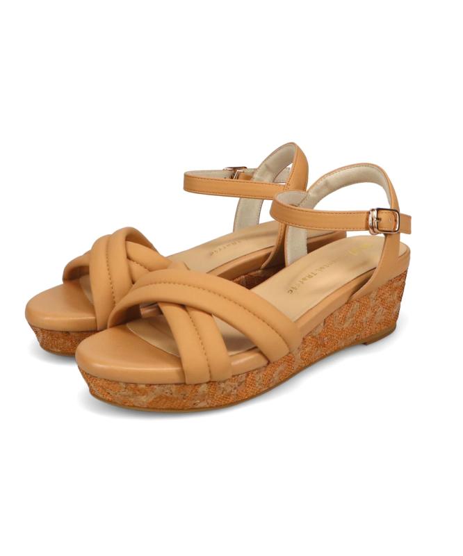 [オリエンタルトラフィック] 華やか 刺繍 パデット クッション性 クロスデザイン ウエッジ サンダル レディース 52212