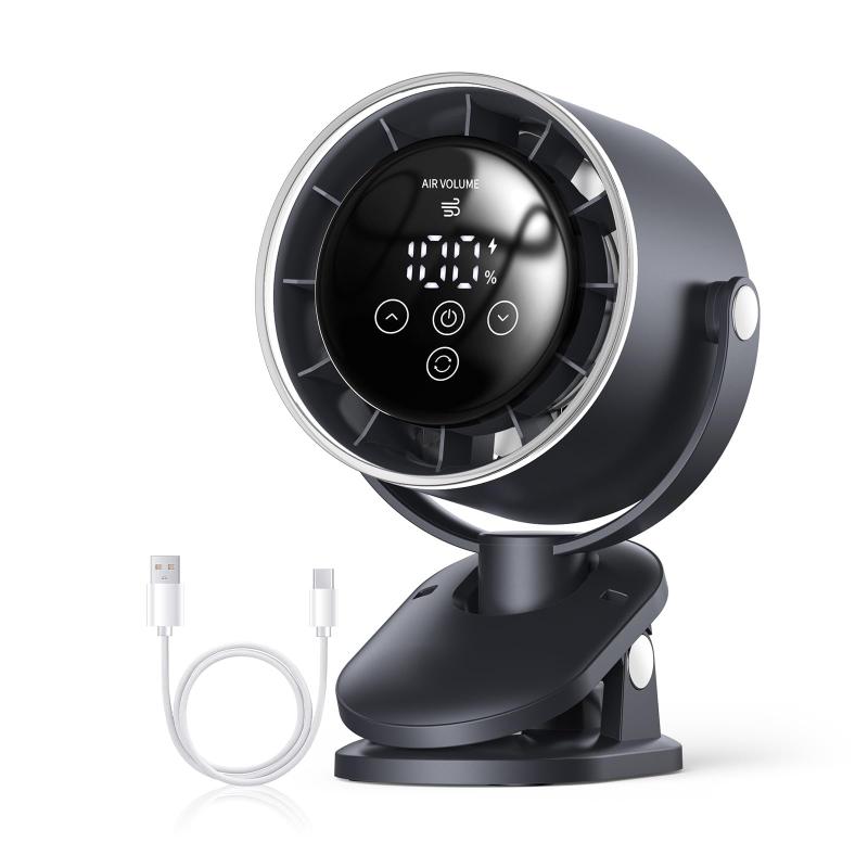 Goldmax 卓上扇風機 自動首振り クリップ式/壁掛け式扇風機 100無段階風力調整 7枚羽根強力送風 usb充..