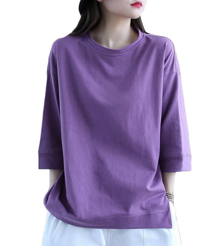 乐天商城 - [Muzly] 綿100％ tシャツ レディース カットソー 7分袖 涼しい カジュアル 大きいサイズ 無地 春 夏