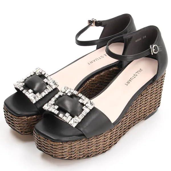 [ジルスチュアート シュー] ウェッジサンダル ビジューバックルモチーフラタン風プラットフォームサンダル6552 レディース