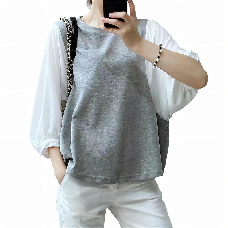 乐天商城 - [eleitchtee] ブラウス レディース トップス 七分袖 シャツ 夏 ゆったり 半袖 着痩せ 切り替え チェック柄 カットソー 柔らかい カジュアル 普段着 通勤 春 秋