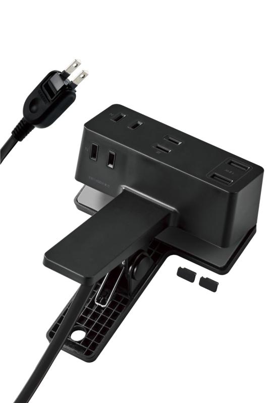 乐天商城 - エレコム 電源タップ クリップ [ 3個口 USB-A×2 ] 雷ガード 極性対応 吊り下げ ほこりシャッター付 スイングプラグ ECT-30