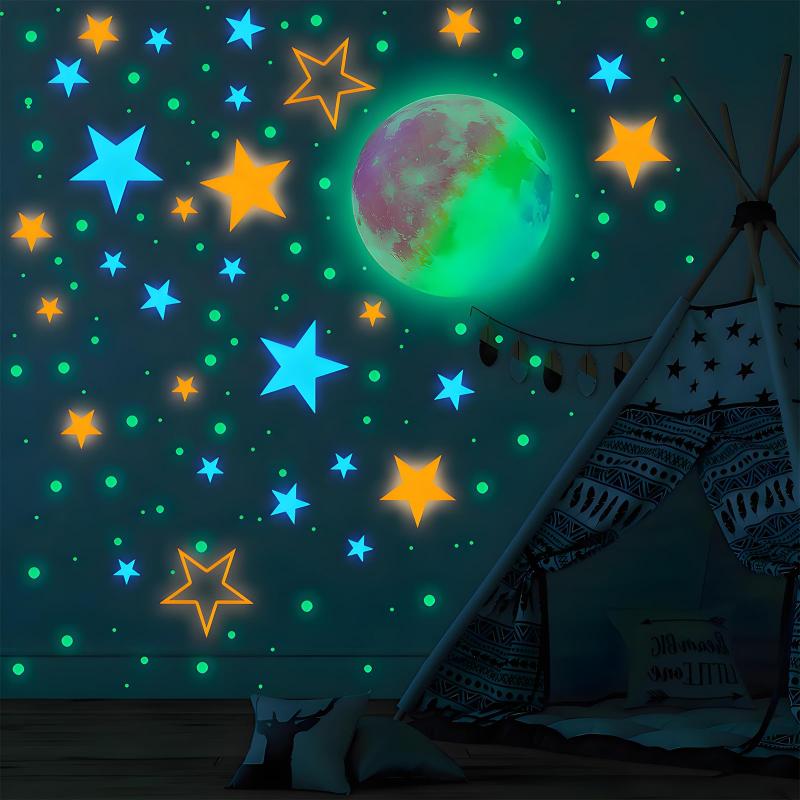 DONGFANGB 夜光シール 星空セット 蓄光効果 星 月 流星 光るウォールステッカー 繰り返し使える 子供部屋装飾 窓用 DIYインテリア 壁面装飾用 幼稚園 保育園 家の装飾品 子供誕生日ギフト